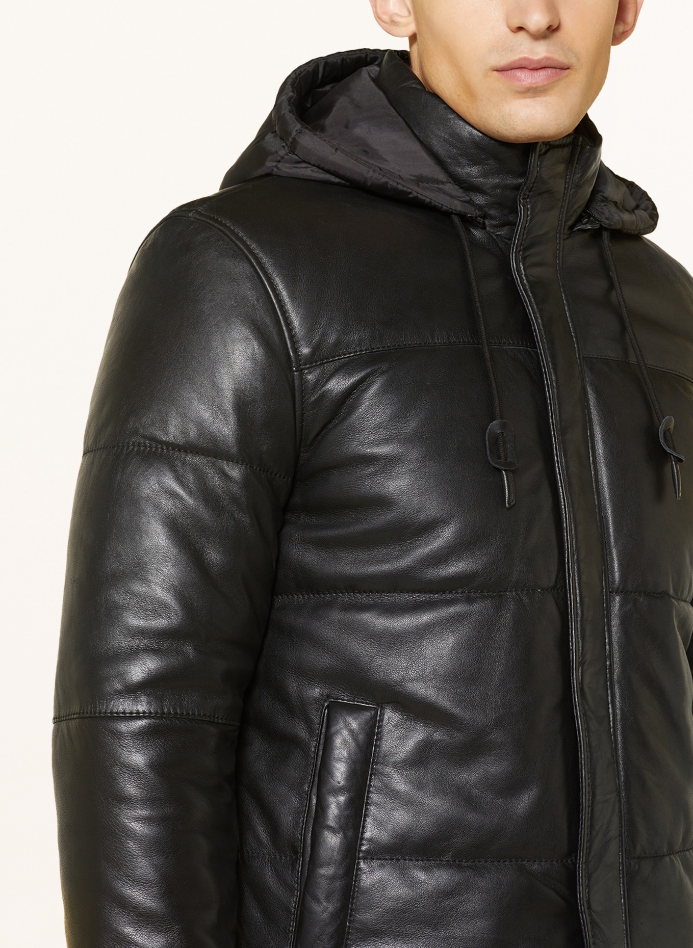 gipsy Leather jacket GMDULE with detachable hood in black