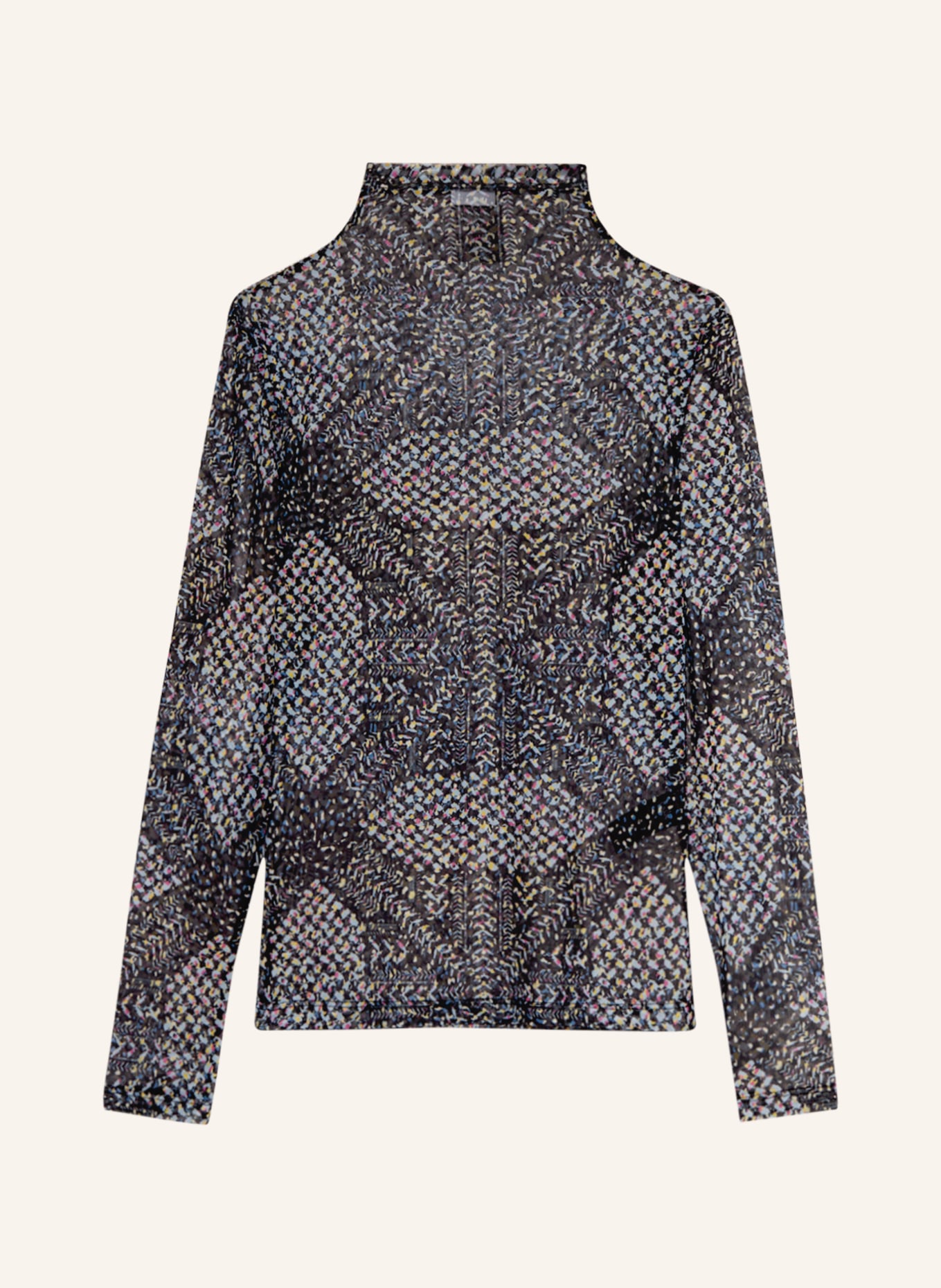 Lala Berlin Long sleeve shirt CAROLYN made of mesh, Color: BLACK/ YELLOW/ LIGHT BLUE (Image 1)