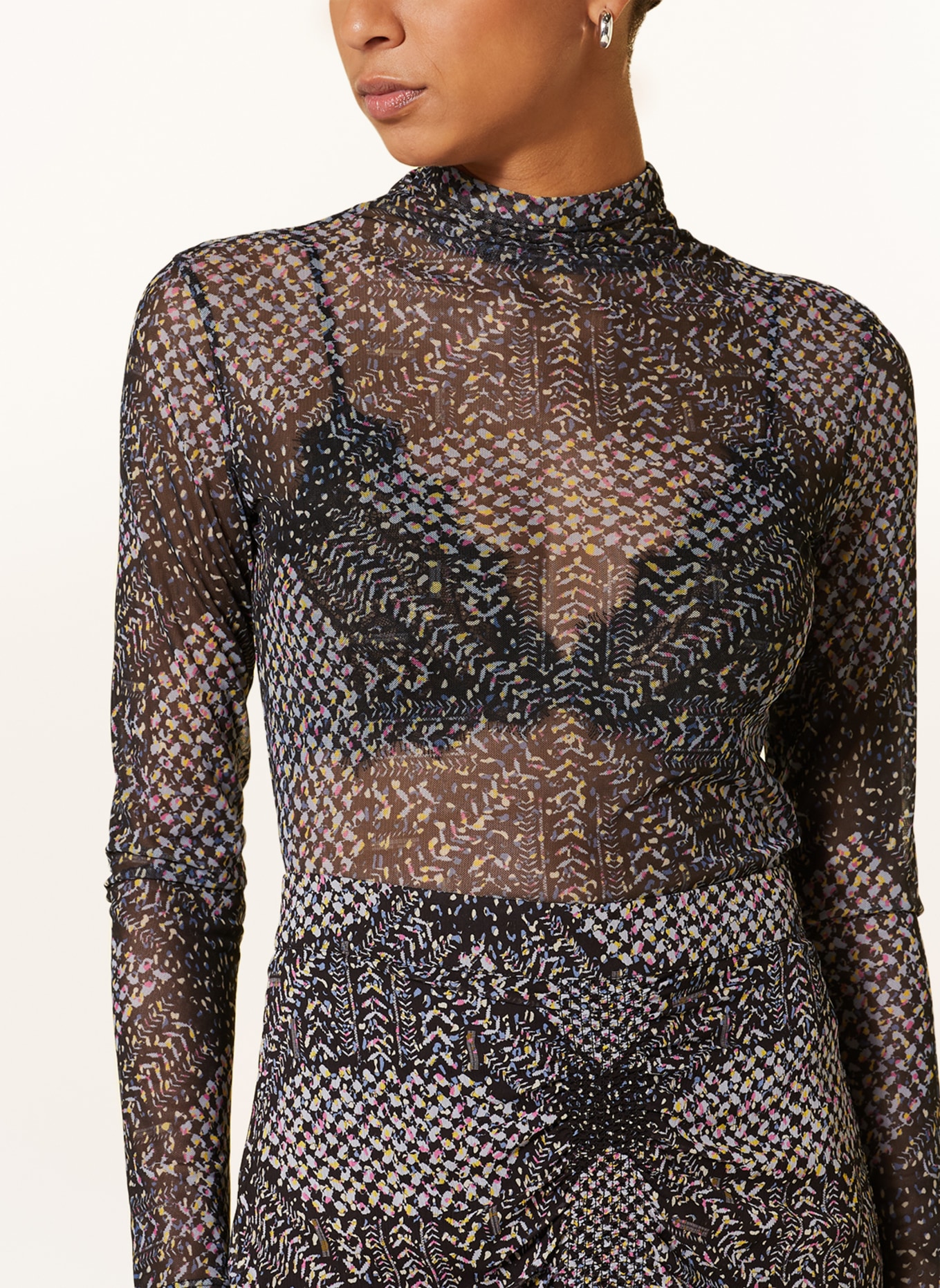 Lala Berlin Long sleeve shirt CAROLYN made of mesh, Color: BLACK/ YELLOW/ LIGHT BLUE (Image 4)