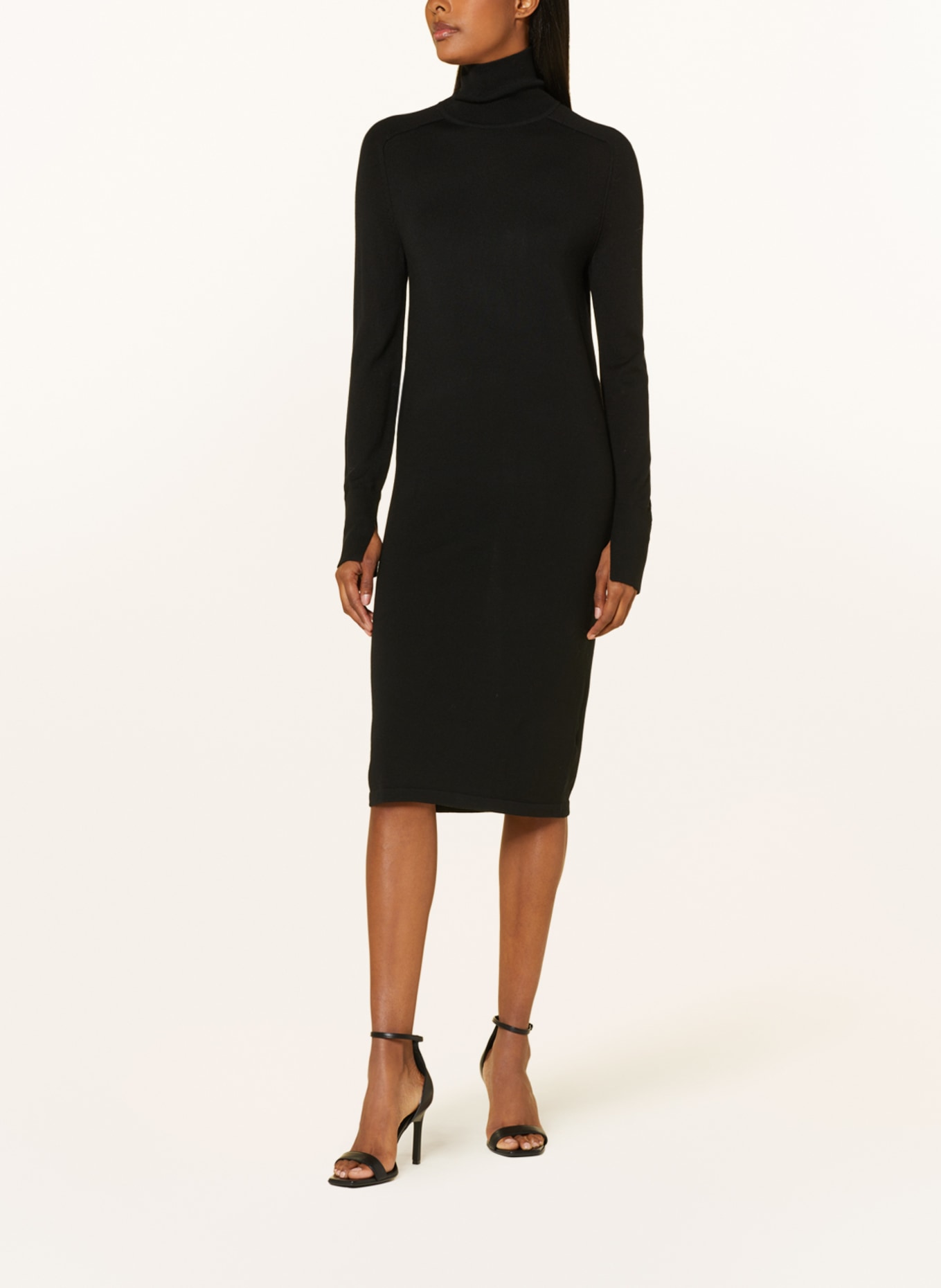 Calvin Klein logo roll neck midi dress in black