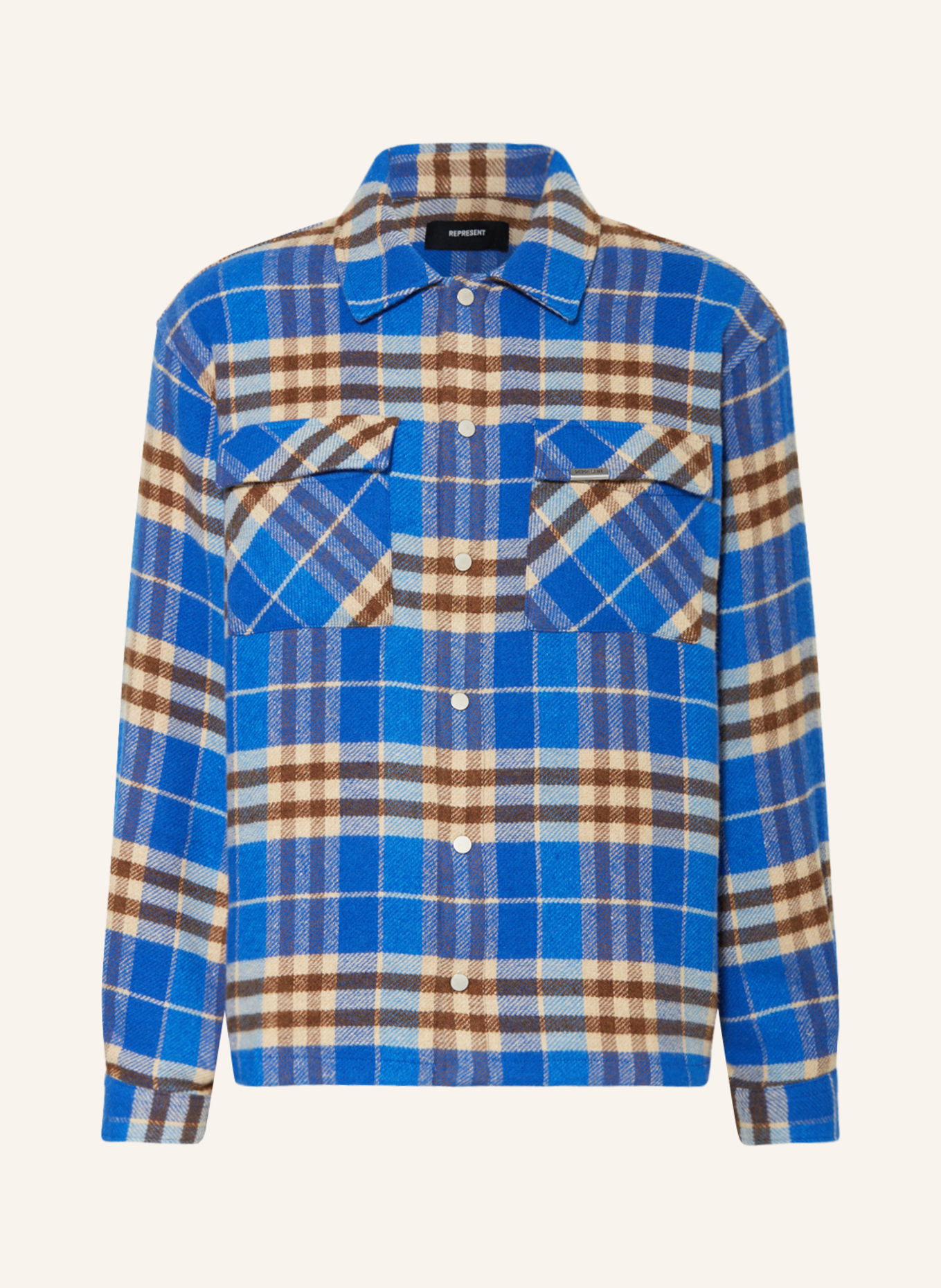 REPRESENT Overshirt, Color: BLUE/ BEIGE/ BROWN (Image 1)