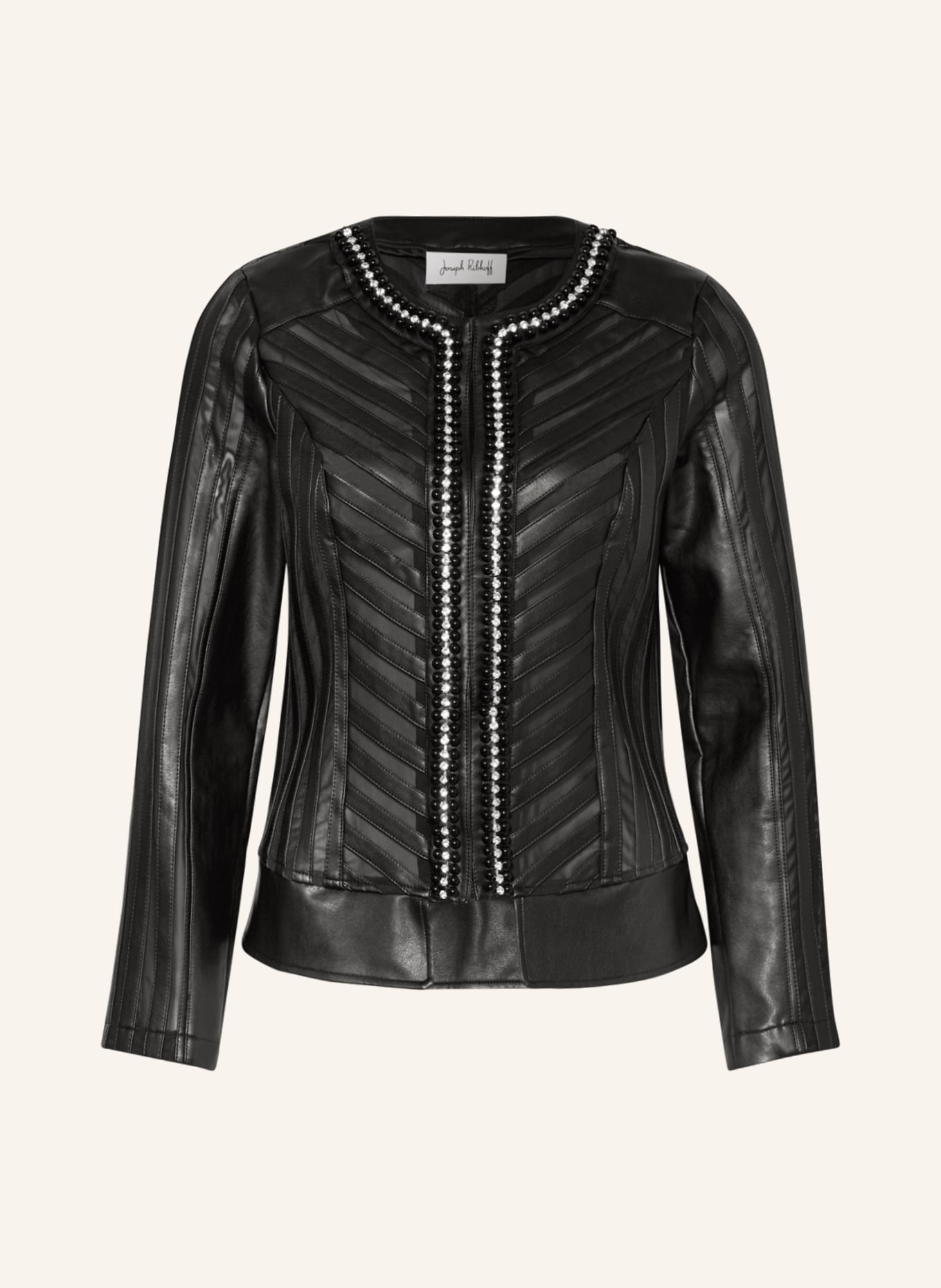 Joseph Ribkoff Jacket in leather look with decorative gems, Color: BLACK (Image 1)