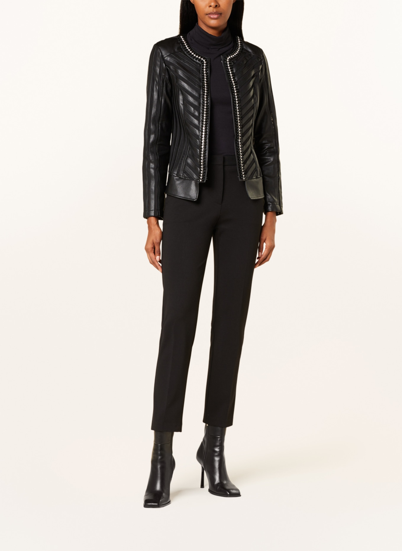 Joseph Ribkoff Jacket in leather look with decorative gems, Color: BLACK (Image 2)
