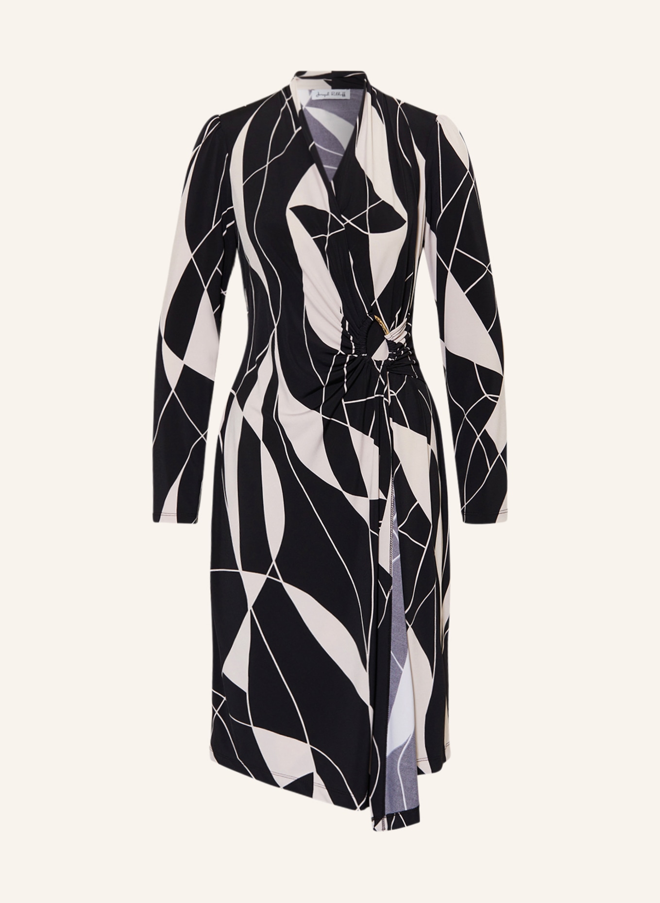 Joseph Ribkoff Jersey dress in wrap look, Color: BLACK/ CREAM (Image 1)