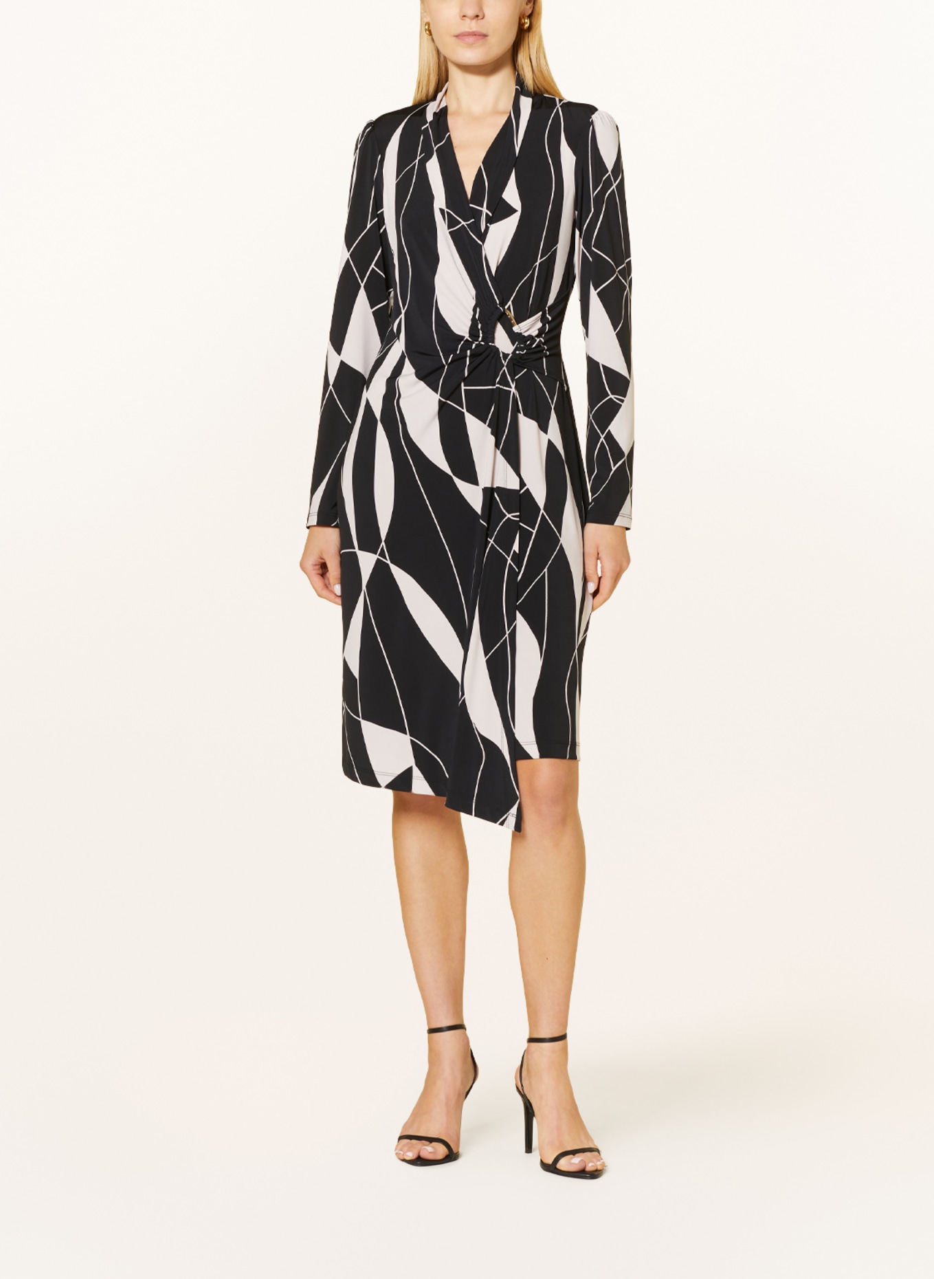 Joseph Ribkoff Jersey dress in wrap look, Color: BLACK/ CREAM (Image 2)