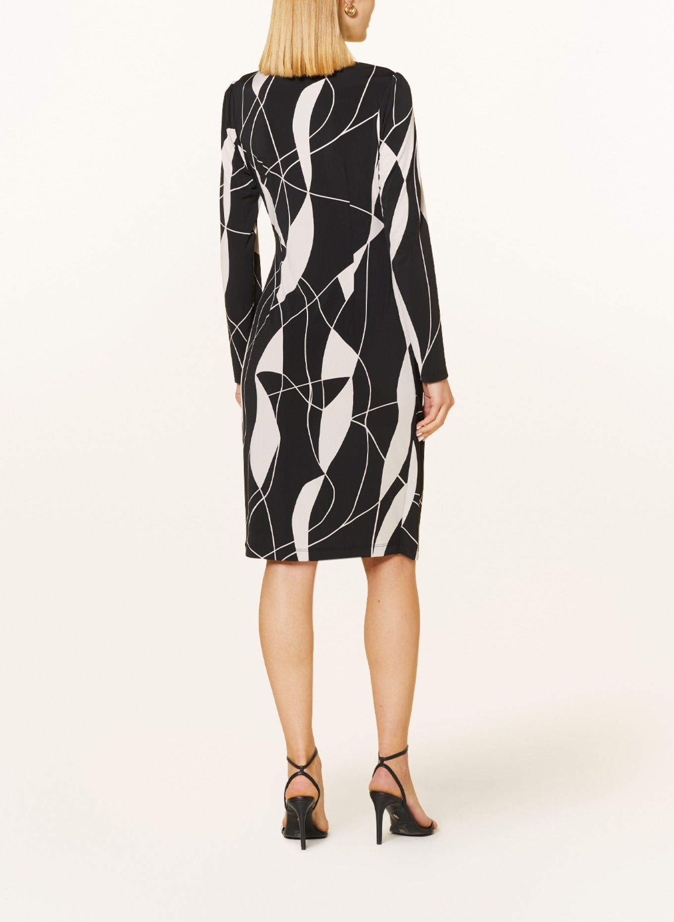 Joseph Ribkoff Jersey dress in wrap look, Color: BLACK/ CREAM (Image 3)