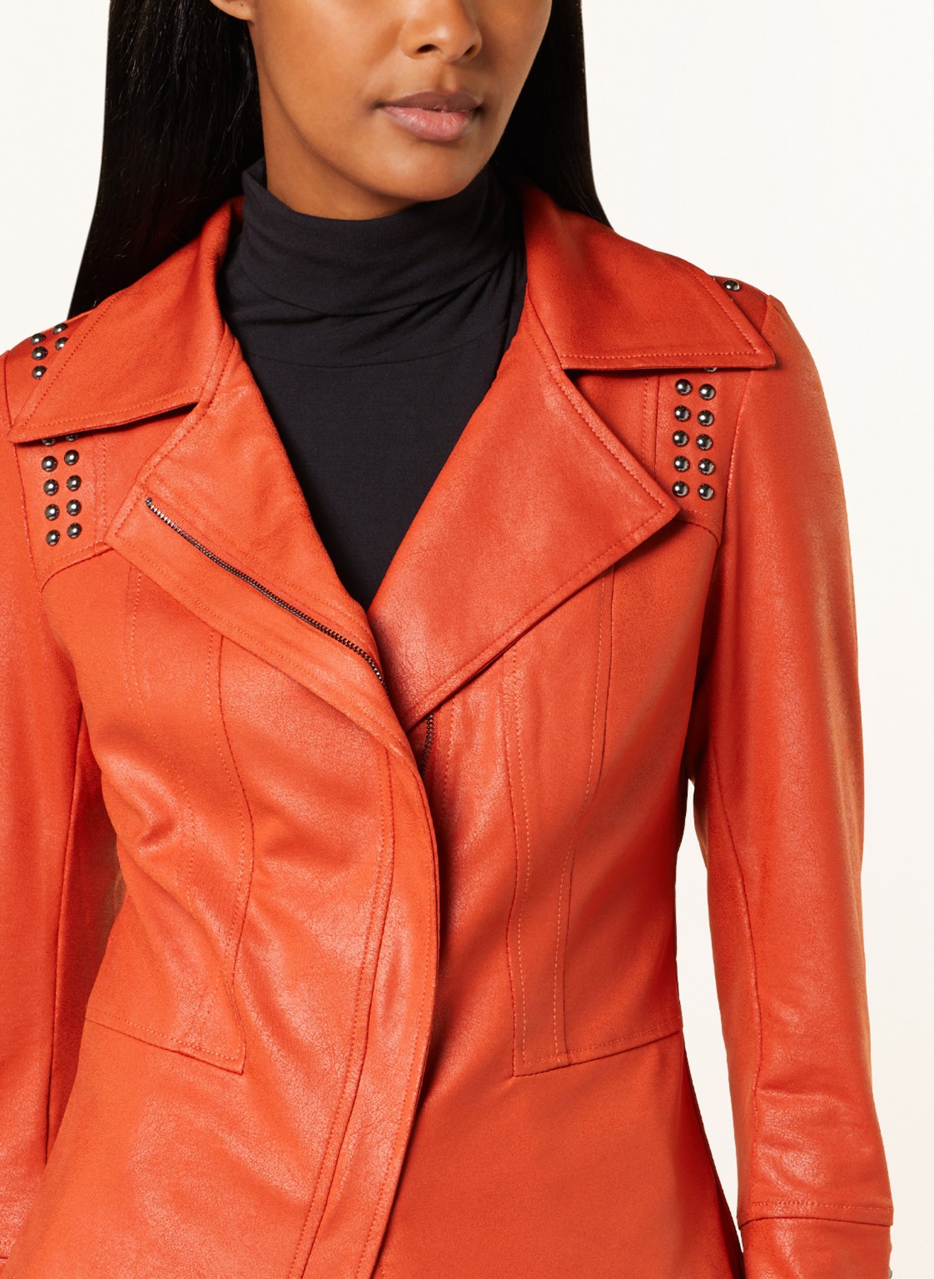 Joseph Ribkoff Jacket in leather look with rivets, Color: ORANGE (Image 4)