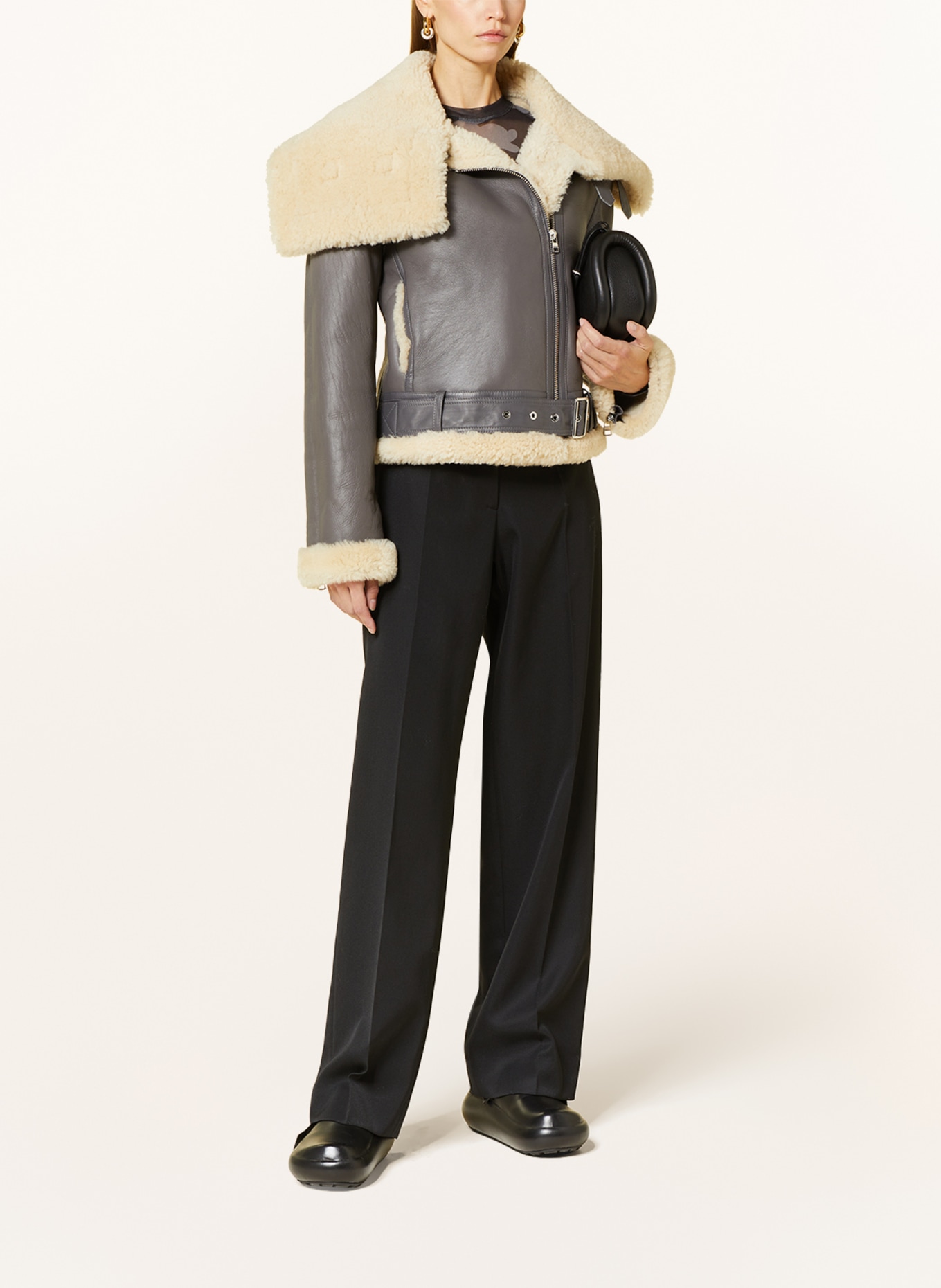 JW ANDERSON Leather jacket with sheepskin, Color: TAUPE/ ECRU (Image 2)