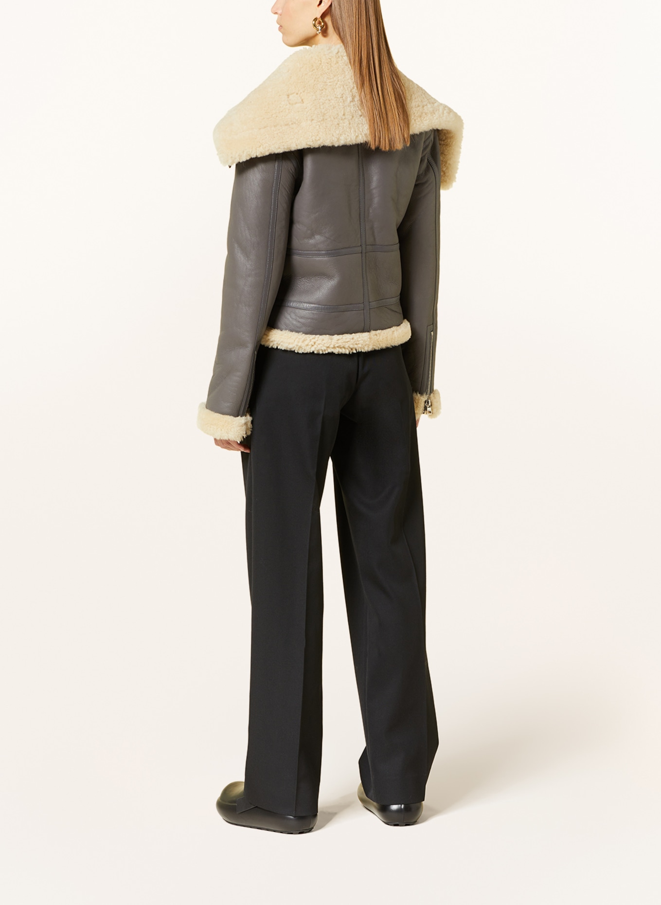 JW ANDERSON Leather jacket with sheepskin, Color: TAUPE/ ECRU (Image 3)