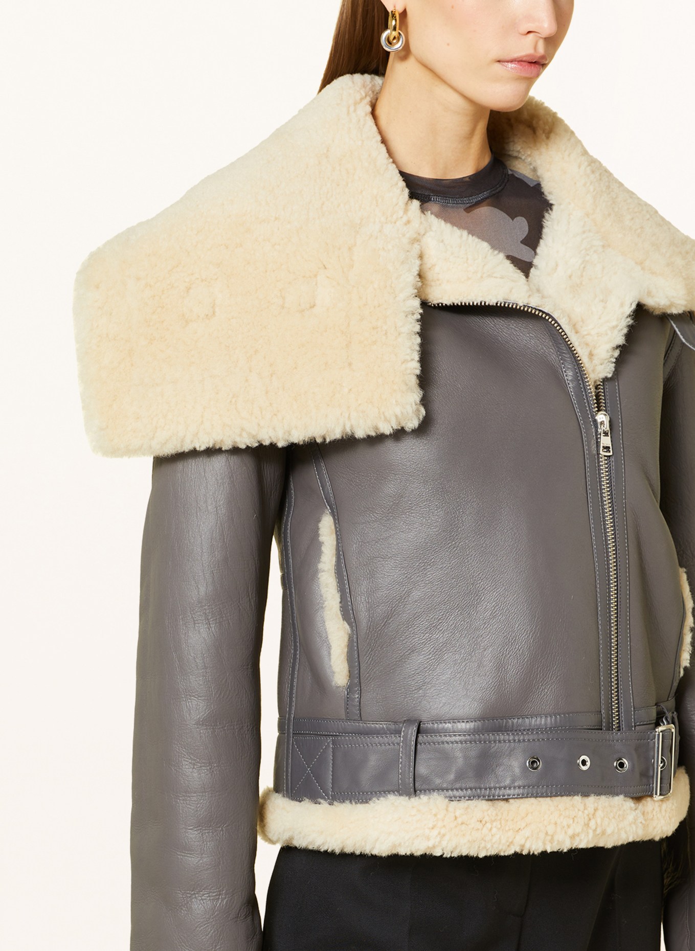 JW ANDERSON Leather jacket with sheepskin, Color: TAUPE/ ECRU (Image 4)