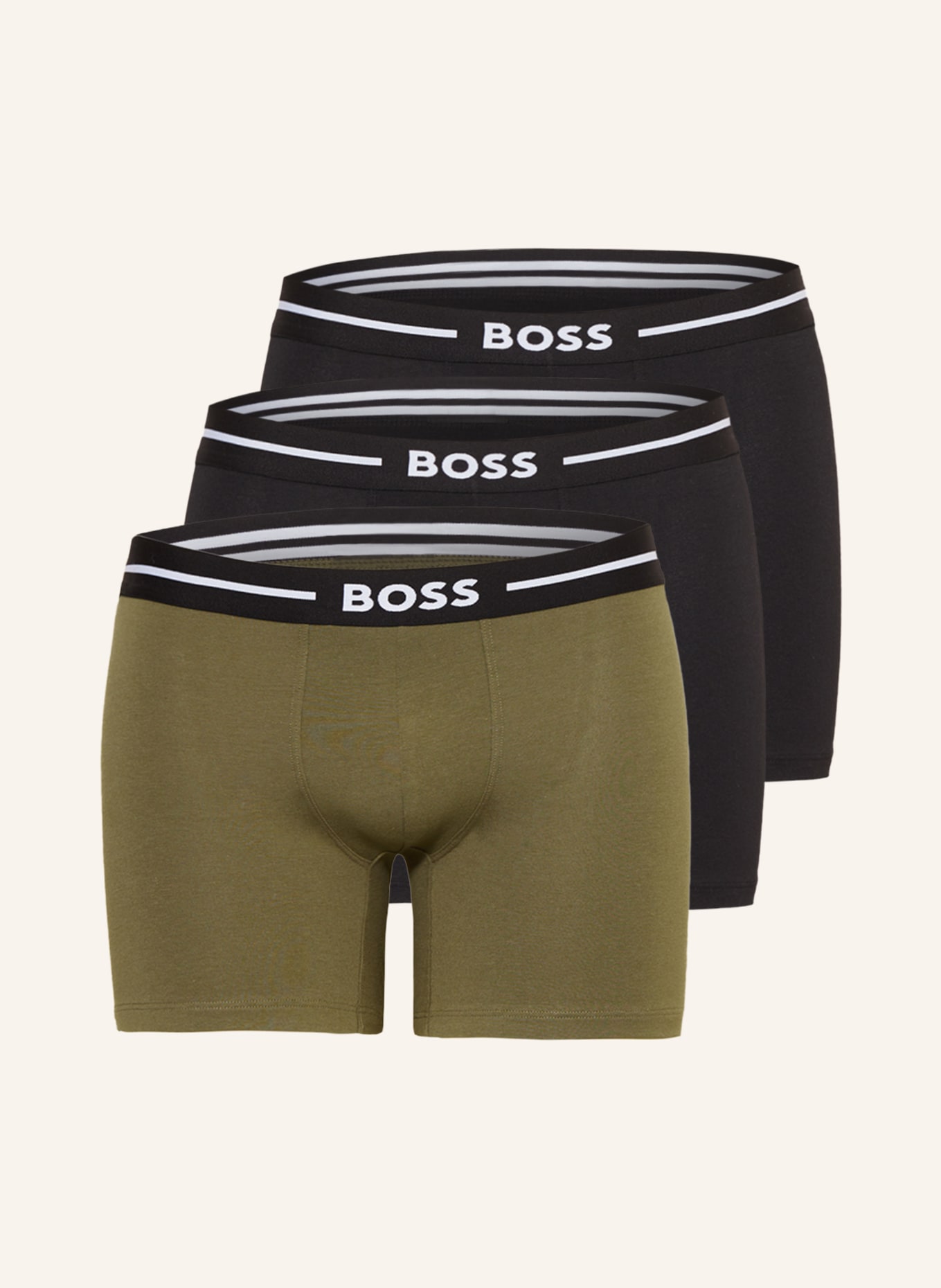 BOSS 3er-Pack Boxershorts BOLD, Farbe: SCHWARZ/ GRÜN (Bild 1)
