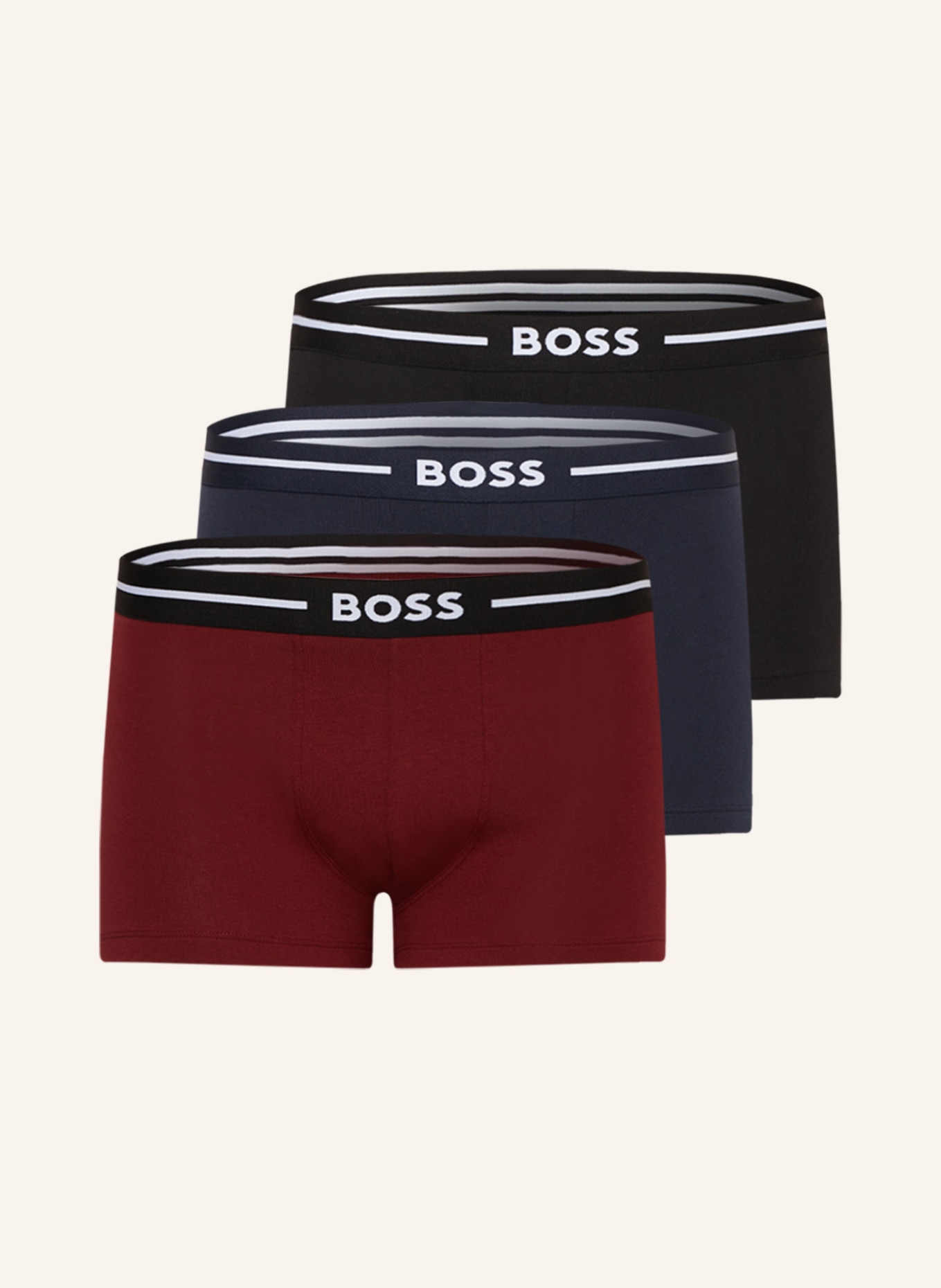 BOSS 3er-Pack Boxershorts BOLD, Farbe: DUNKELBLAU/ SCHWARZ/ DUNKELROT (Bild 1)