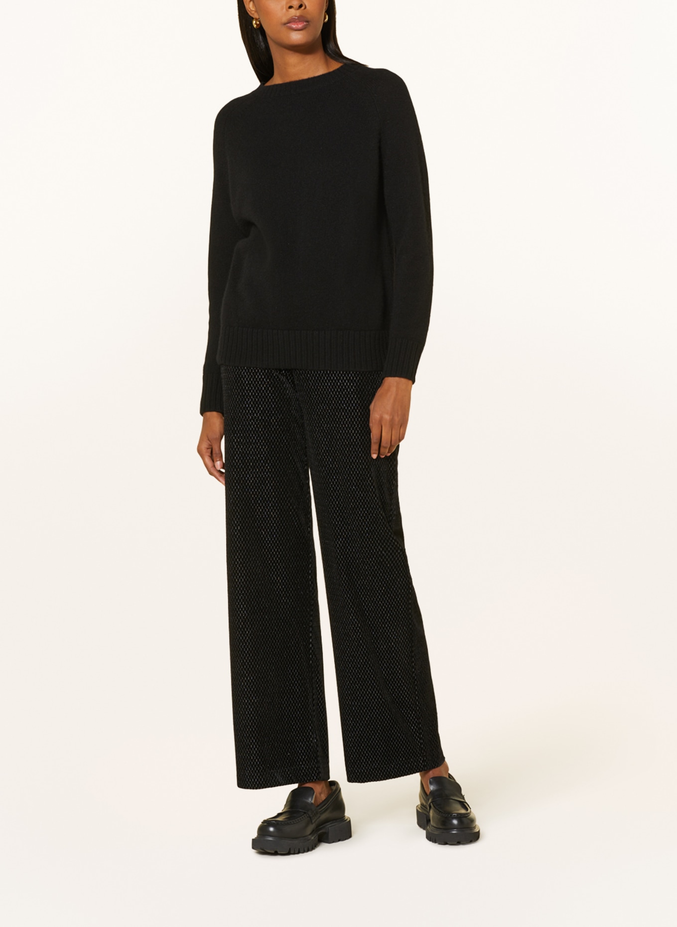 RAFFAELLO ROSSI Wide leg trousers ELAINE made of velvet with glitter thread, Color: BLACK (Image 2)