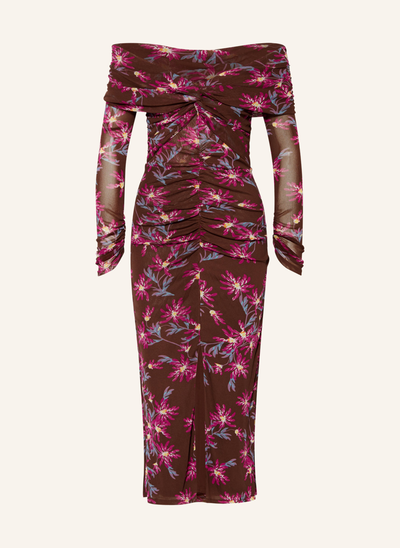 DIANE VON FURSTENBERG Sukienka z siateczki CLEMENTINE, Kolor: CIEMNOBRĄZOWY/ FUKSJA/ ŻÓŁTY (Obrazek 1)