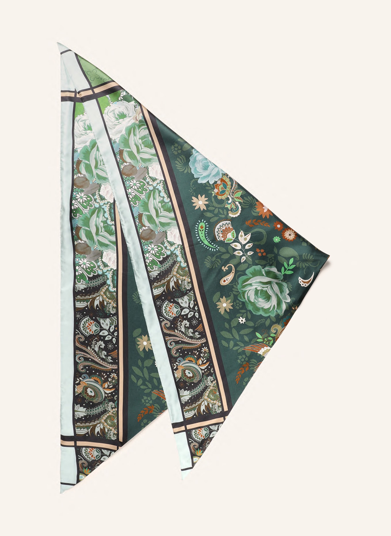 CODELLO Triangular scarf made of silk, Color: GREEN/ DARK GREEN (Image 1)