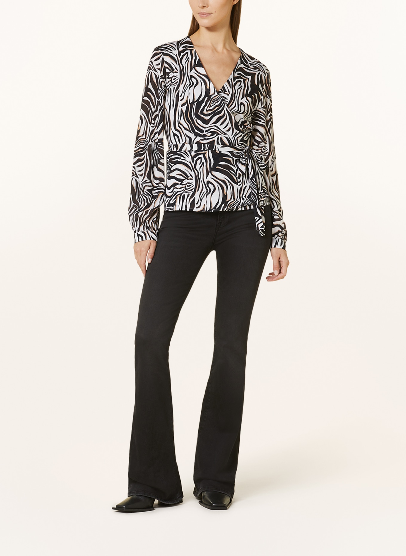 DESOTO Wrap blouse LOU in mixed materials, Color: BLACK/ WHITE/ BEIGE (Image 2)