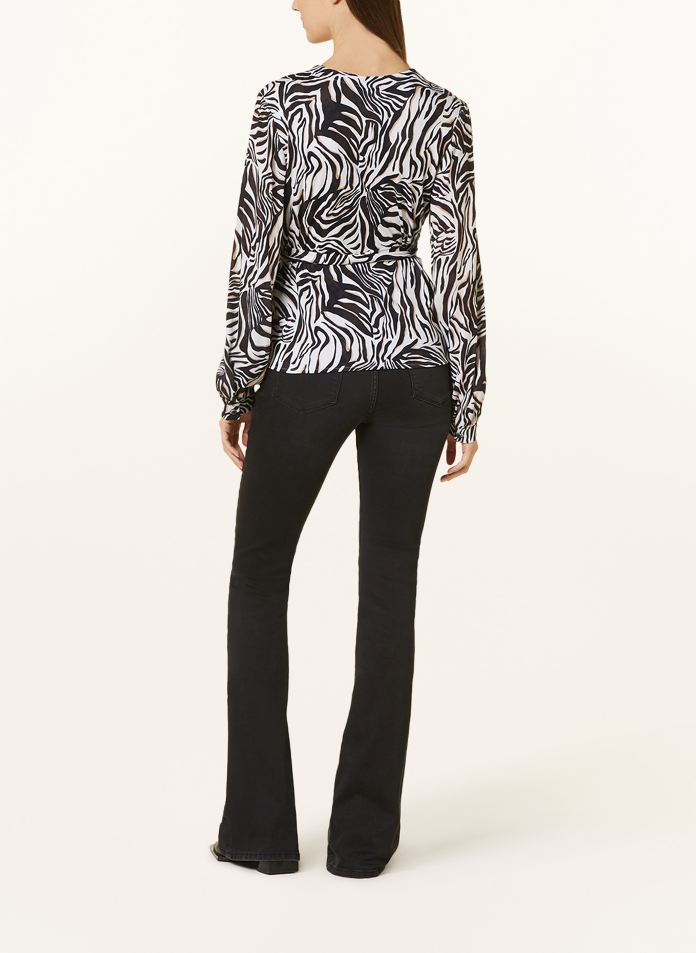 DESOTO Wrap blouse LOU in mixed materials, Color: BLACK/ WHITE/ BEIGE (Image 3)