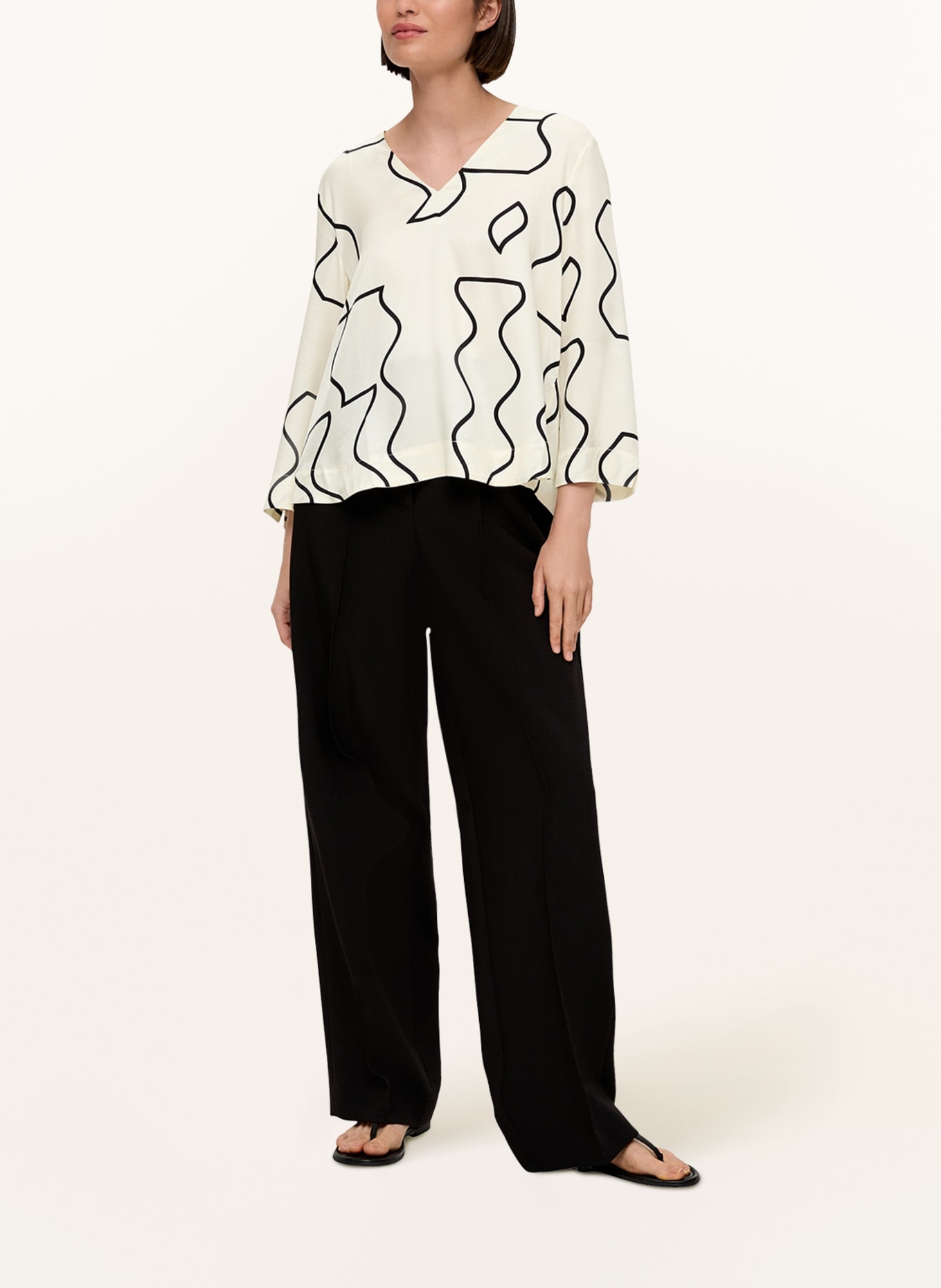 s.Oliver BLACK LABEL Shirt blouse with 3/4 sleeves, Color: ECRU/ BLACK (Image 2)