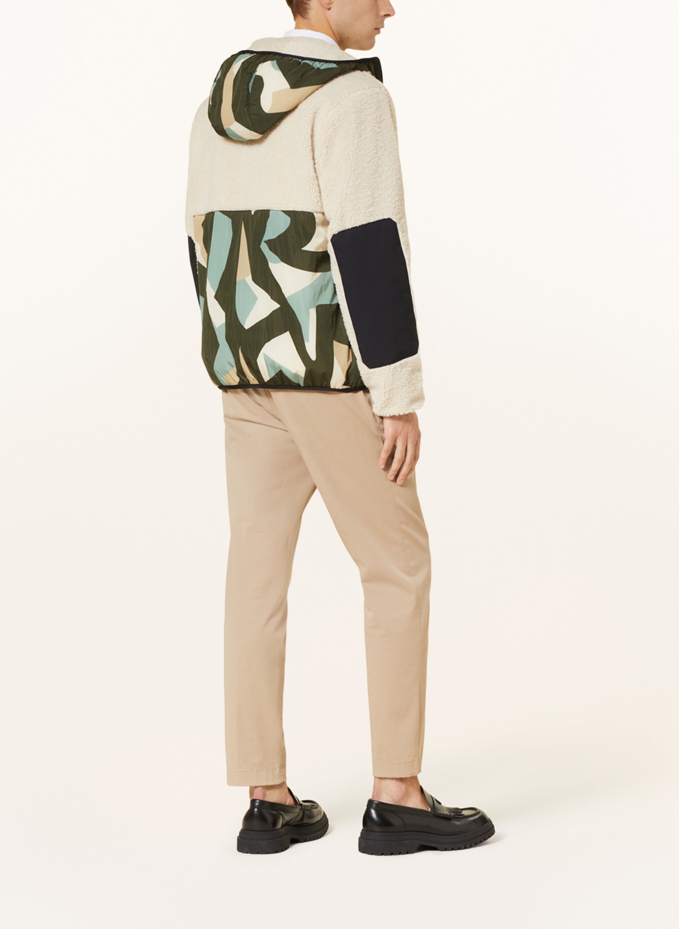 PAUL & SHARK Teddyfell-Jacke im Materialmix: CREME / SCHWARZ / GRÜN