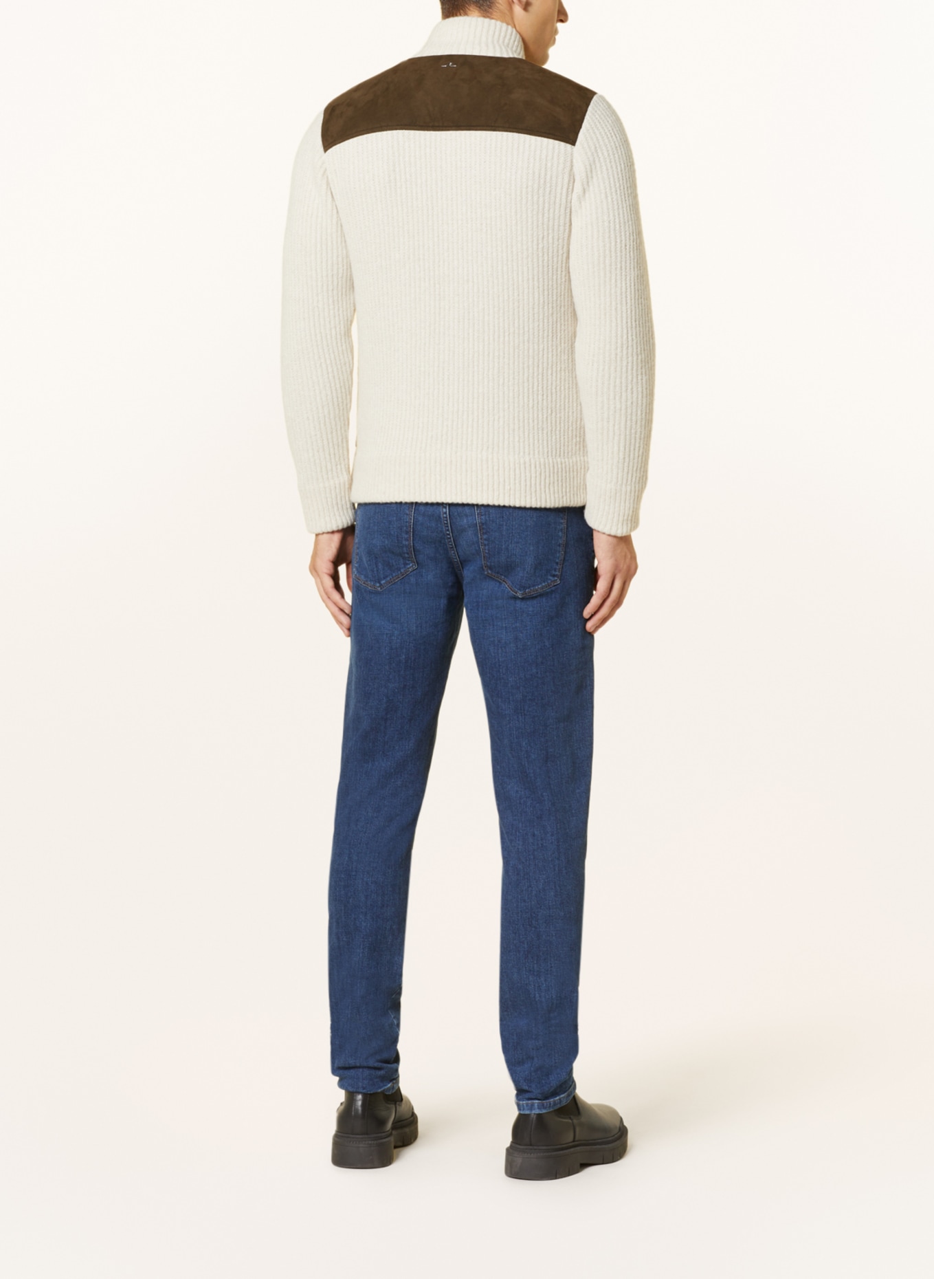 PAUL & SHARK Strickjacke im Materialmix mit Primaloft®-Isolierung: OLIV / WEISS