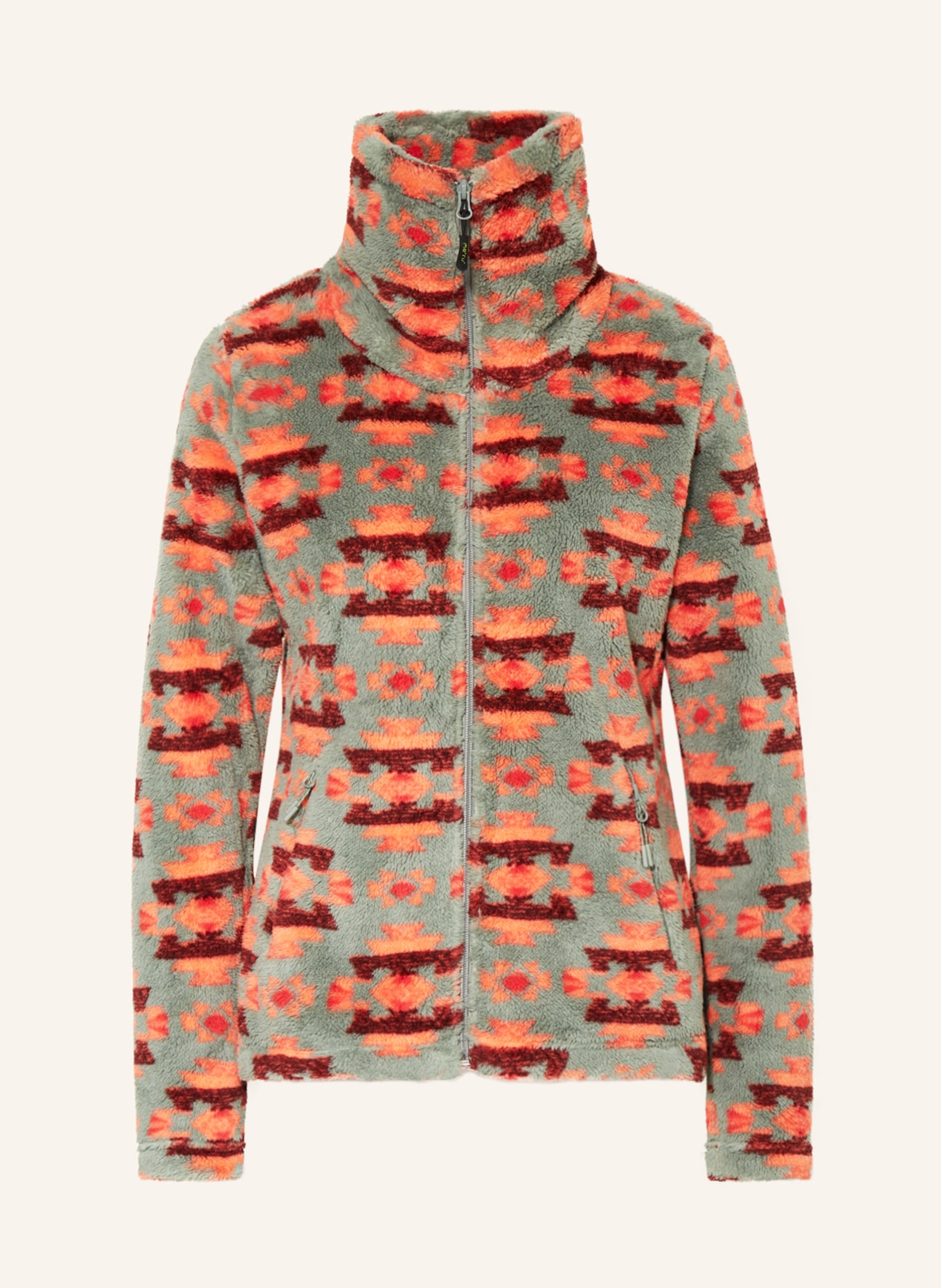 me°ru' Fleece jacket KURGAN, Color: DARK GREEN/ RED (Image 1)