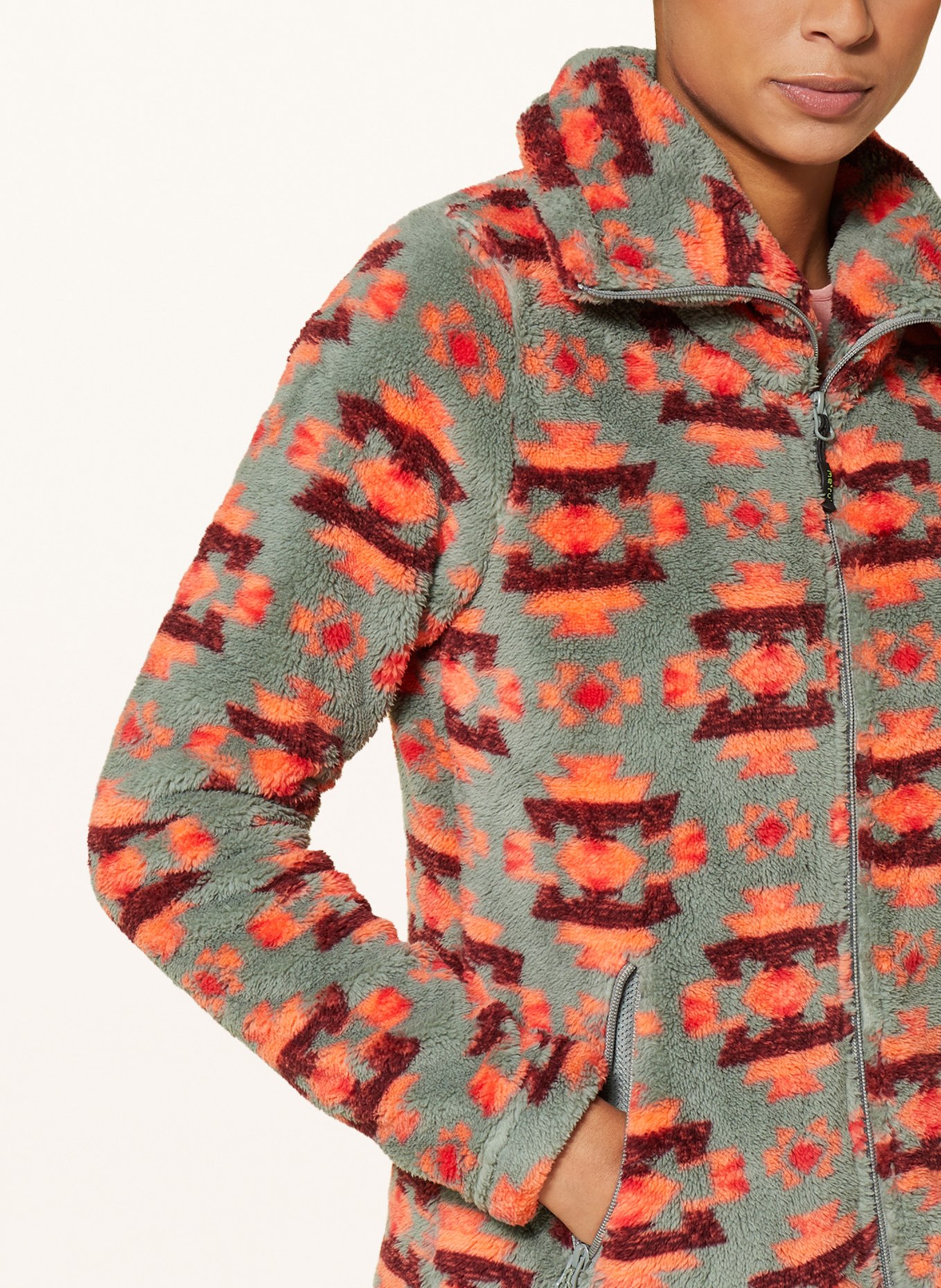 me°ru' Fleece jacket KURGAN, Color: DARK GREEN/ RED (Image 4)