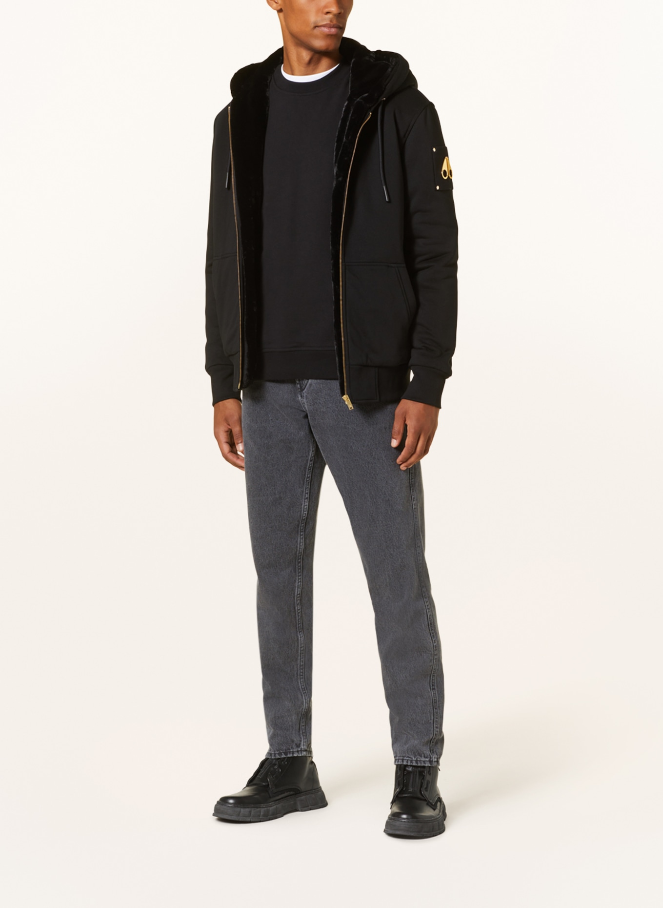 MOOSE KNUCKLES Bluza rozpinana LINDEN BUNNY z odpinanym sztucznym futrem: CZARNY