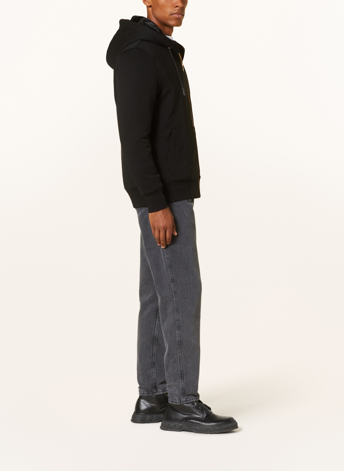 MOOSE KNUCKLES Bluza rozpinana LINDEN BUNNY z odpinanym sztucznym futrem: CZARNY