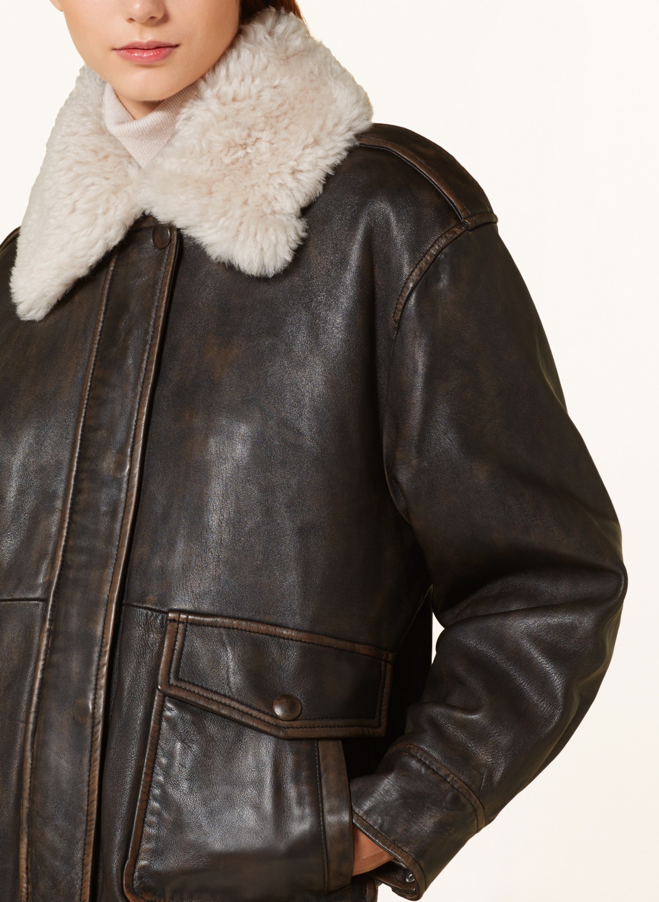 STAND STUDIO Leather jacket DANATA with real fur, Color: BLACK (Image 4)
