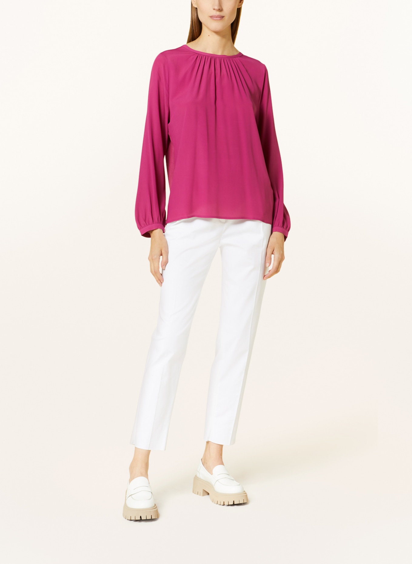 LUISA CERANO Shirt blouse in mixed materials with silk, Color: NEON PINK (Image 2)