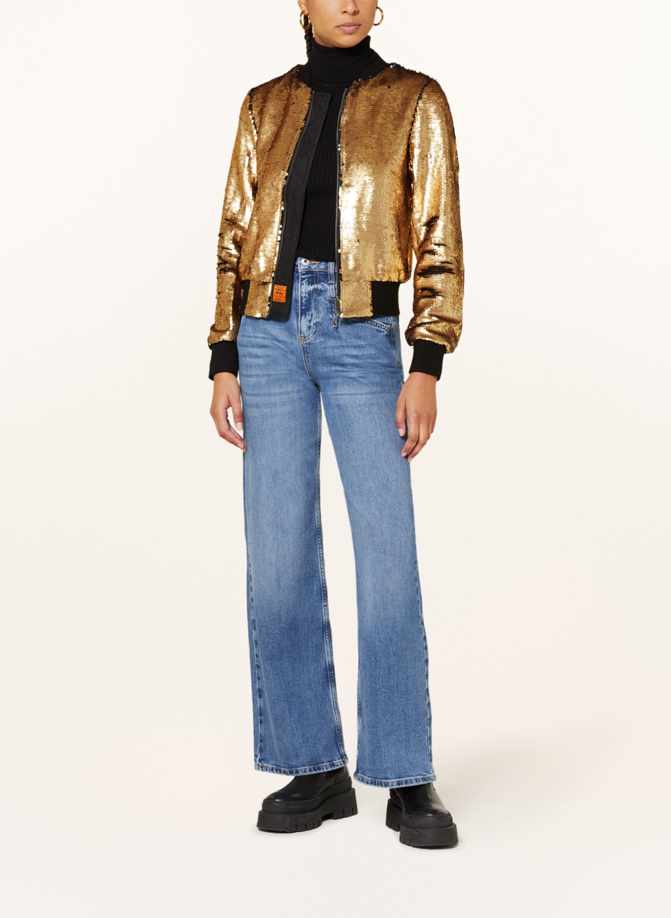ORIGINAL BOMBERS Bomber jacket with reversible sequins, Color: GOLD (Image 2)
