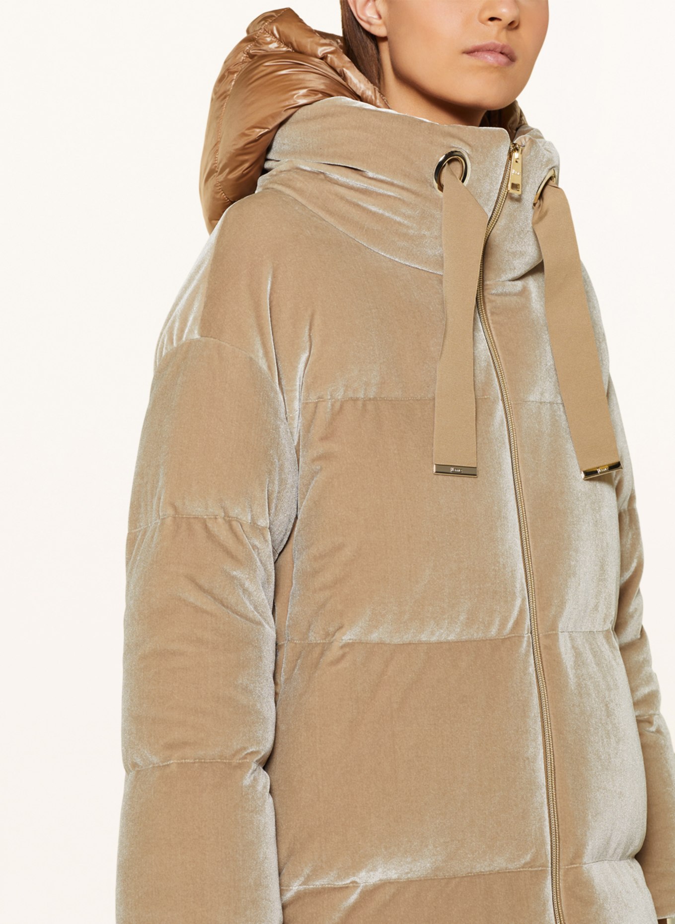 HERNO Velvet down jacket with detachable hood, Color: LIGHT BROWN (Image 5)
