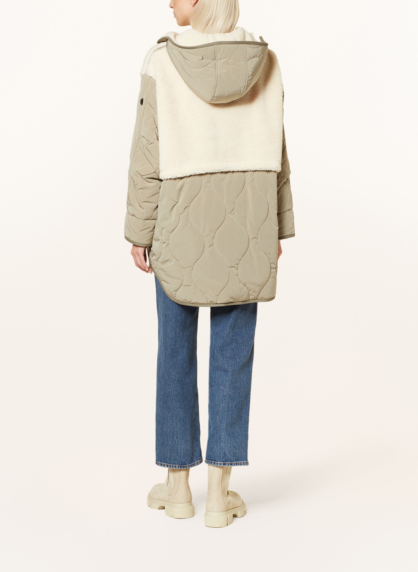 BLONDE No.8 Quilted jacket with detachable hood and teddy, Color: LIGHT GREEN/ ECRU (Image 3)