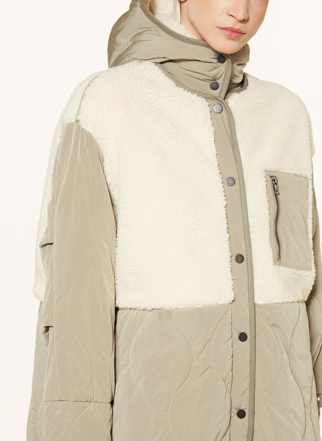 BLONDE No.8 Quilted jacket with detachable hood and teddy, Color: LIGHT GREEN/ ECRU (Image 5)