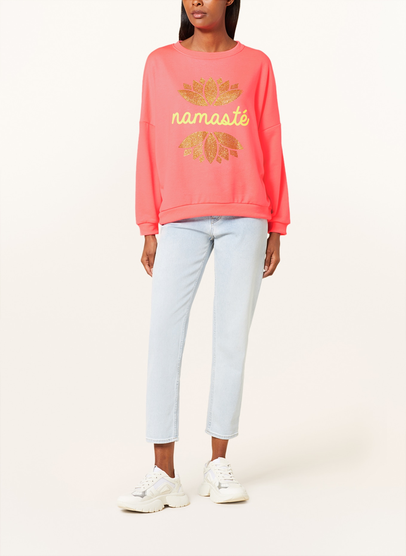 miss goodlife Sweatshirt NAMASTE with decorative gems, Color: NEON PINK/ NEON YELLOW (Image 2)