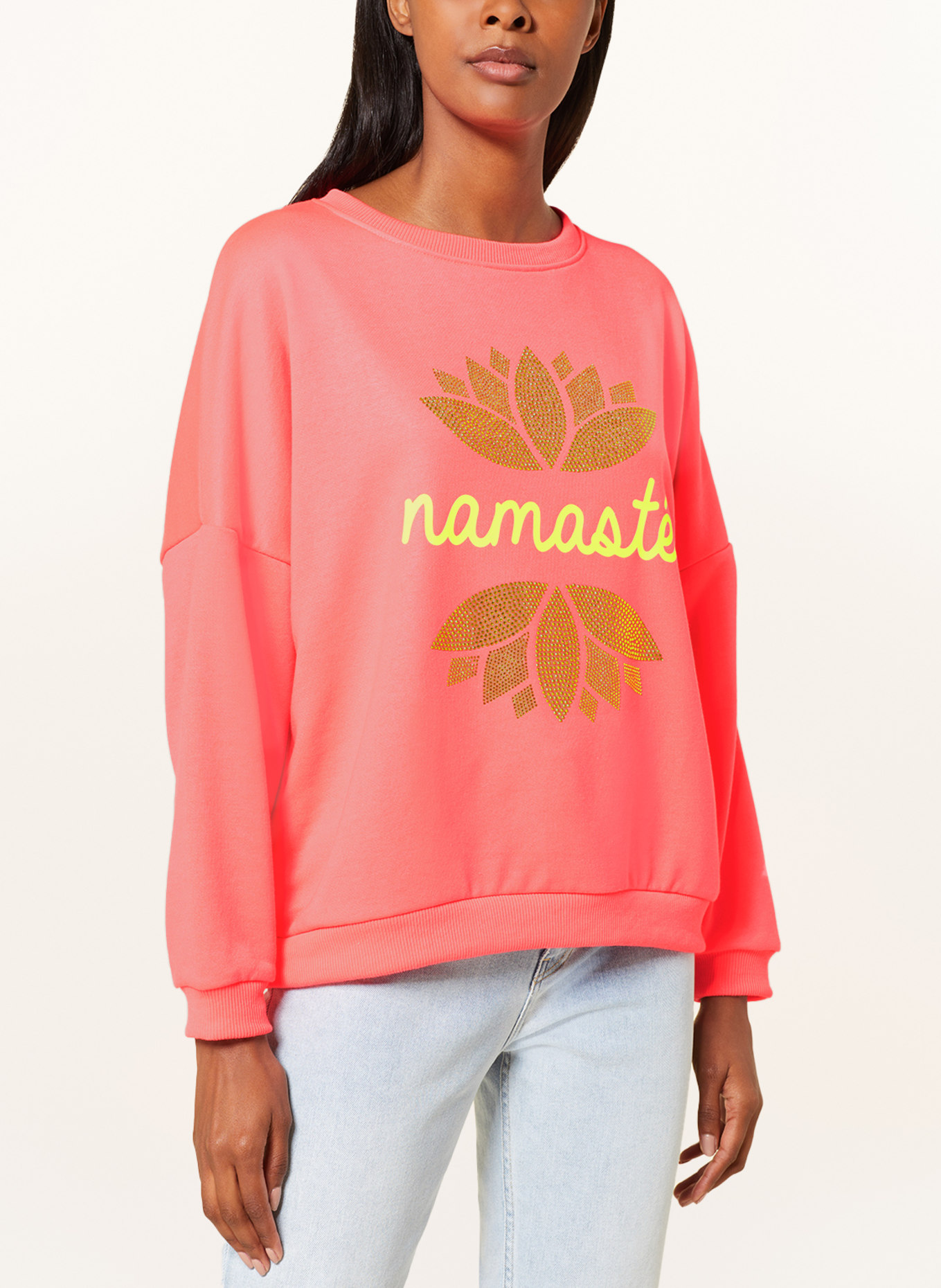 miss goodlife Sweatshirt NAMASTE with decorative gems, Color: NEON PINK/ NEON YELLOW (Image 4)