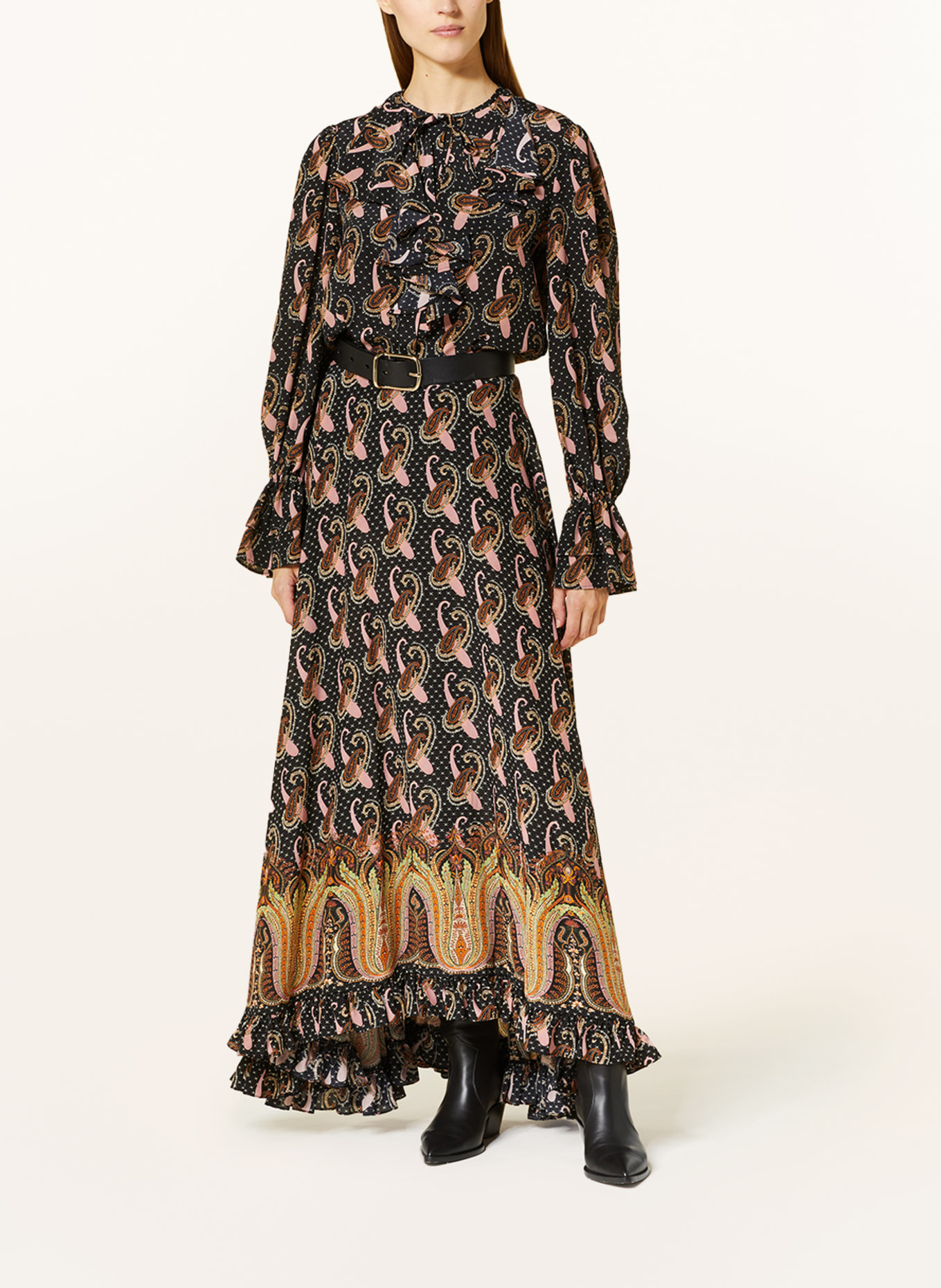 ETRO Silk skirt with ruffles, Color: BLACK/ PINK/ ORANGE (Image 2)