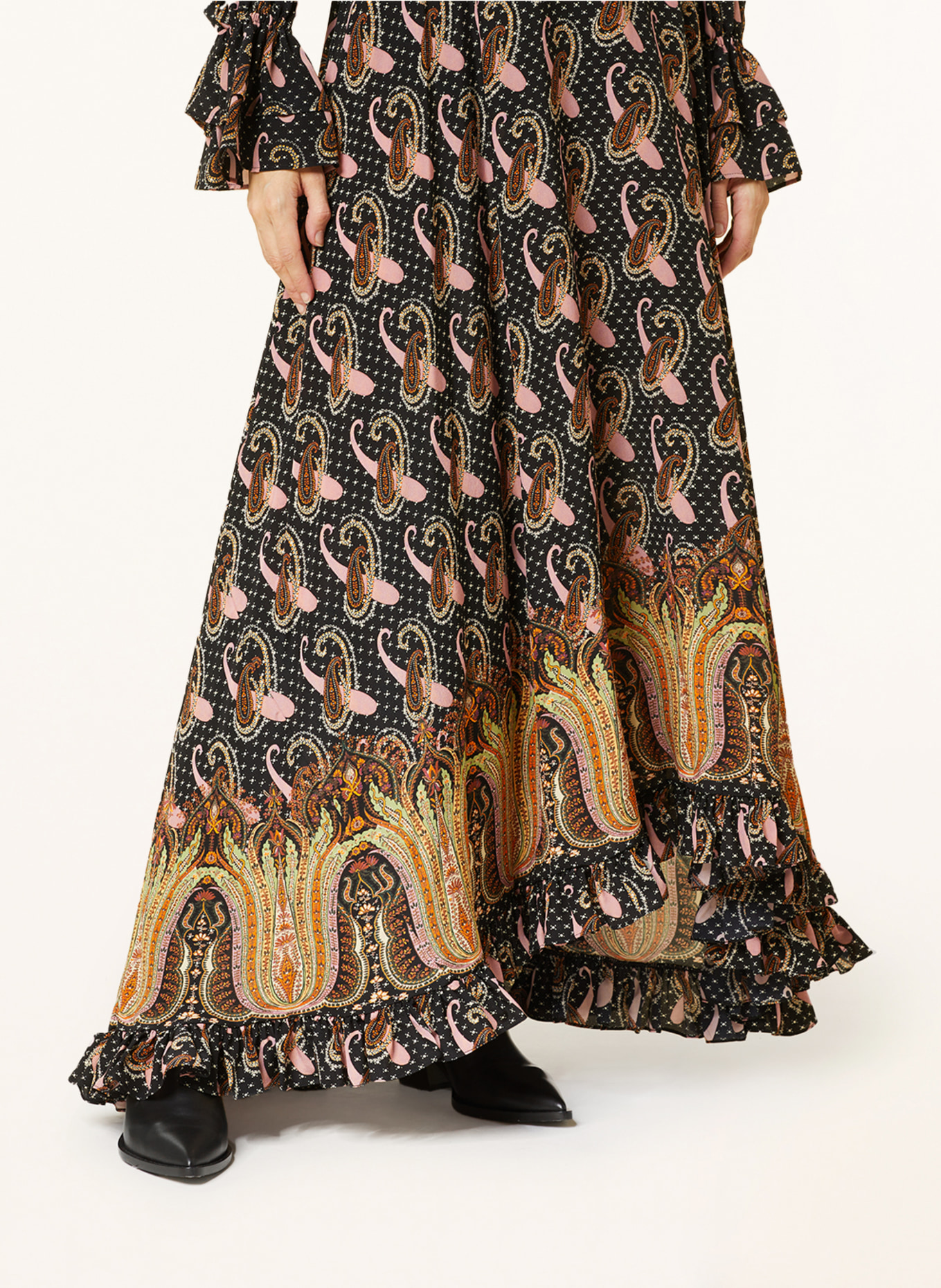 ETRO Silk skirt with ruffles, Color: BLACK/ PINK/ ORANGE (Image 4)