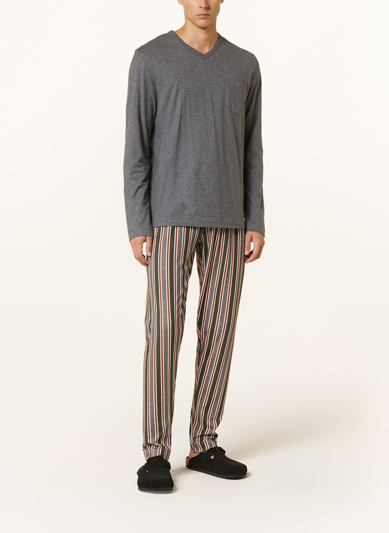 mey Pajamas series MELANGE STRIPED, Color: GRAY/ DARK GREEN (Image 2)