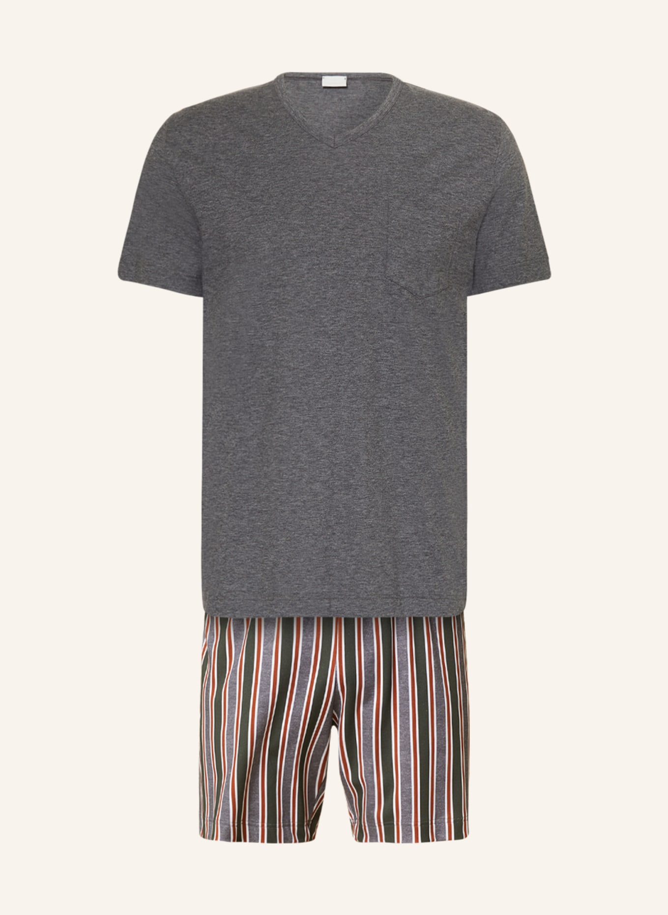 mey Shorty-Schlafanzug Serie MELANGE STRIPED, Farbe: GRAU (Bild 1)