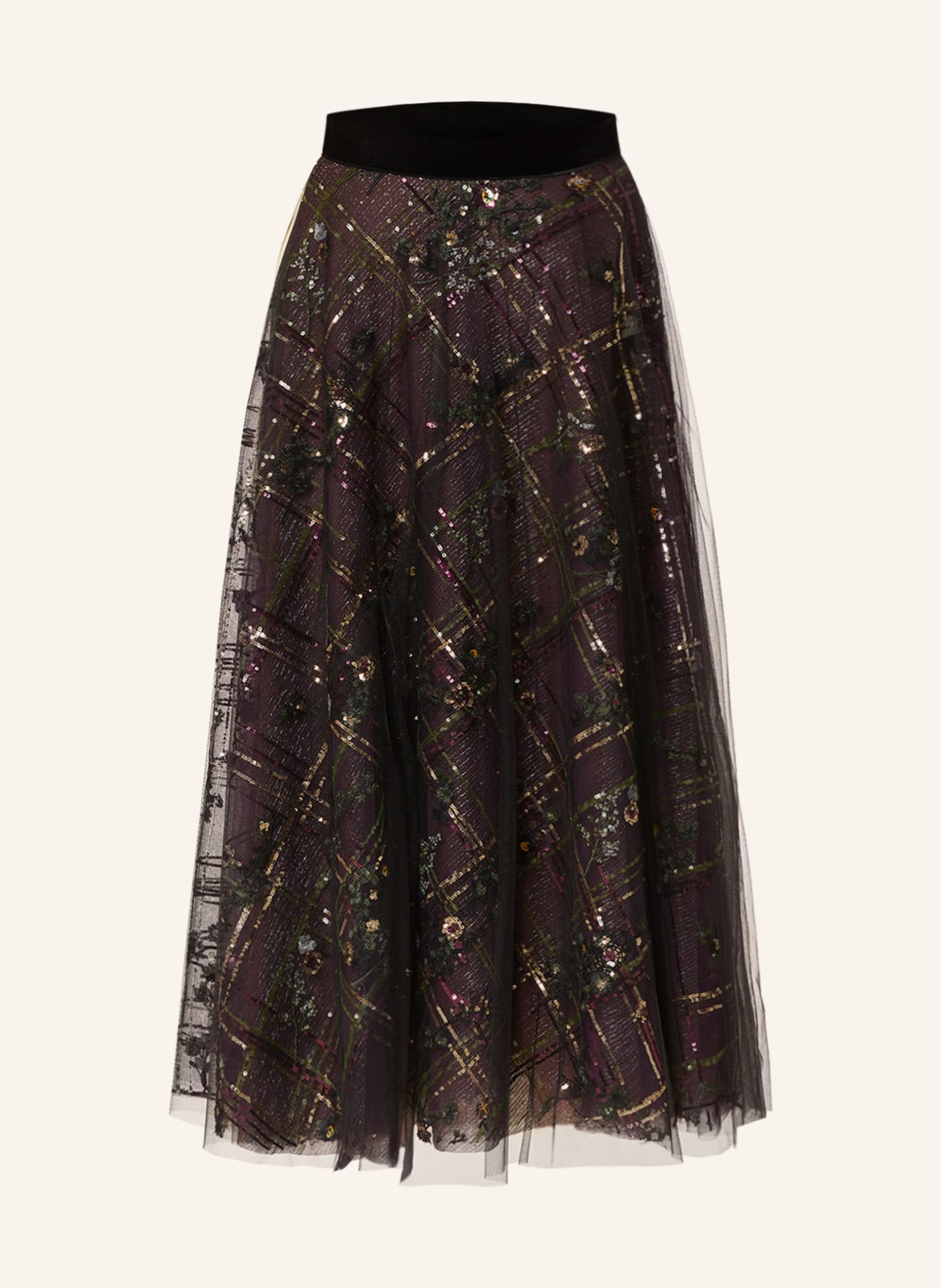 TALBOT RUNHOF Tylová sukně s flitry a výšivkami, Barva: ČERNÁ/ FUCHSIOVÁ/ ZELENÁ (Obrázek 1)