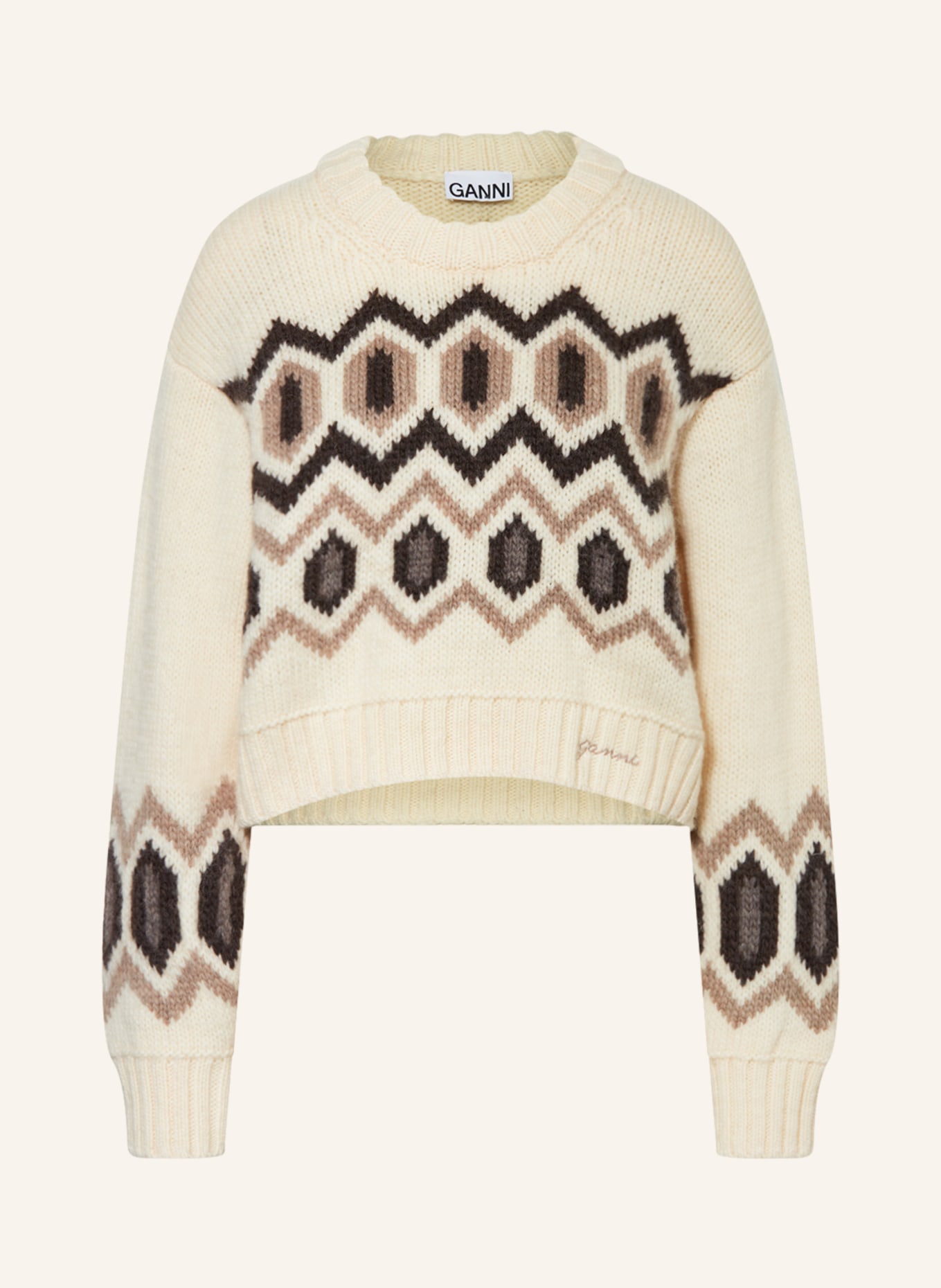 GANNI Sweater, Color: ECRU/ DARK BROWN/ BEIGE (Image 1)
