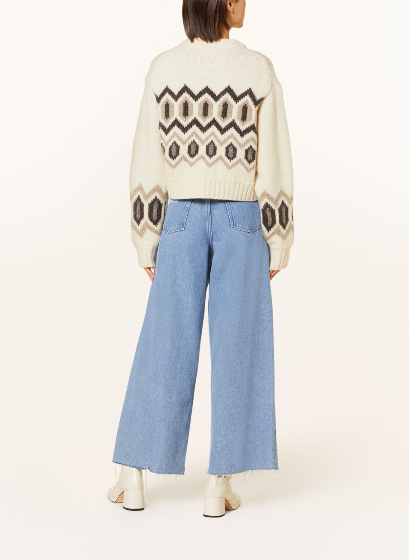 GANNI Sweater, Color: ECRU/ DARK BROWN/ BEIGE (Image 3)
