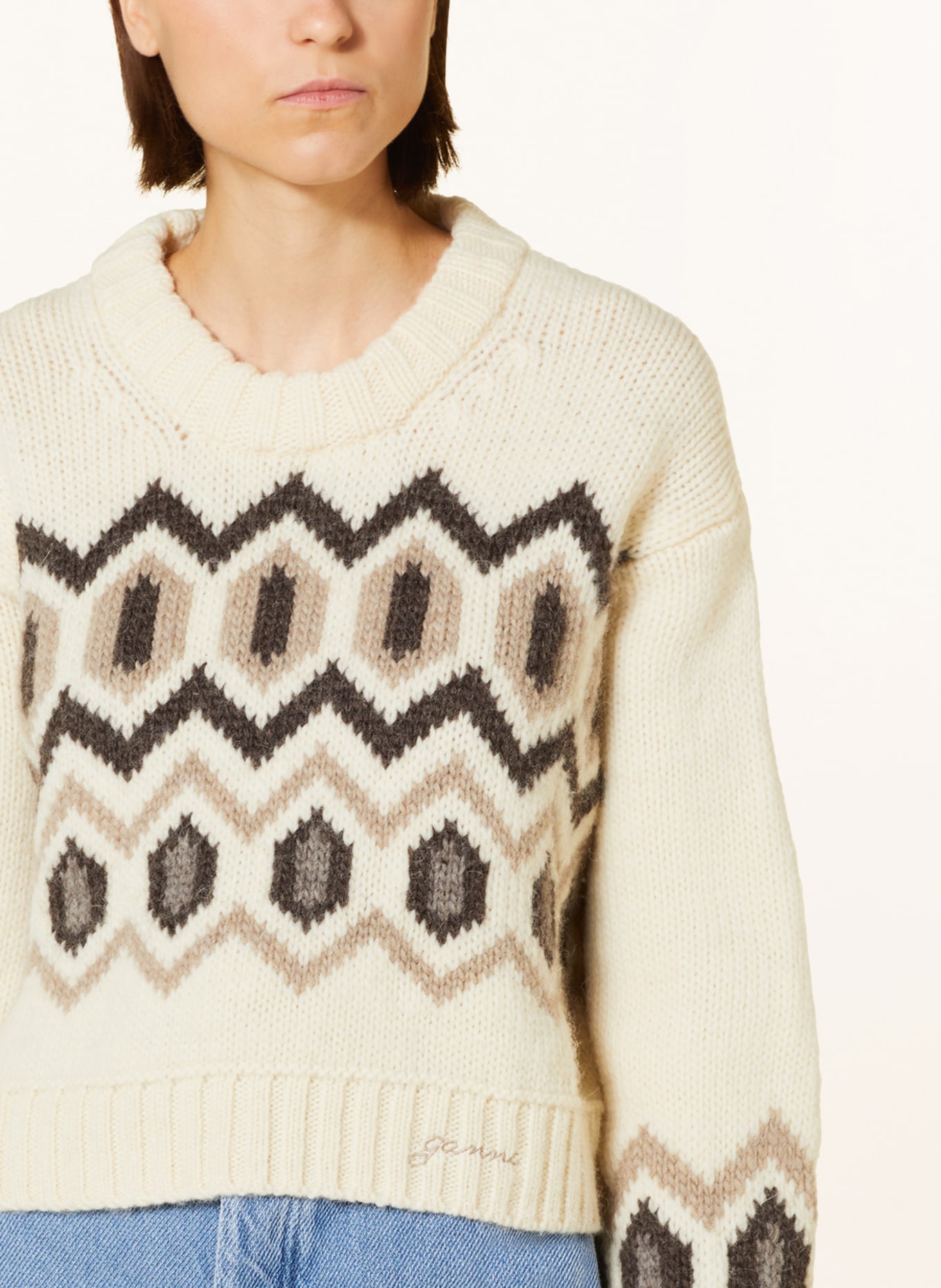 GANNI Sweater, Color: ECRU/ DARK BROWN/ BEIGE (Image 4)