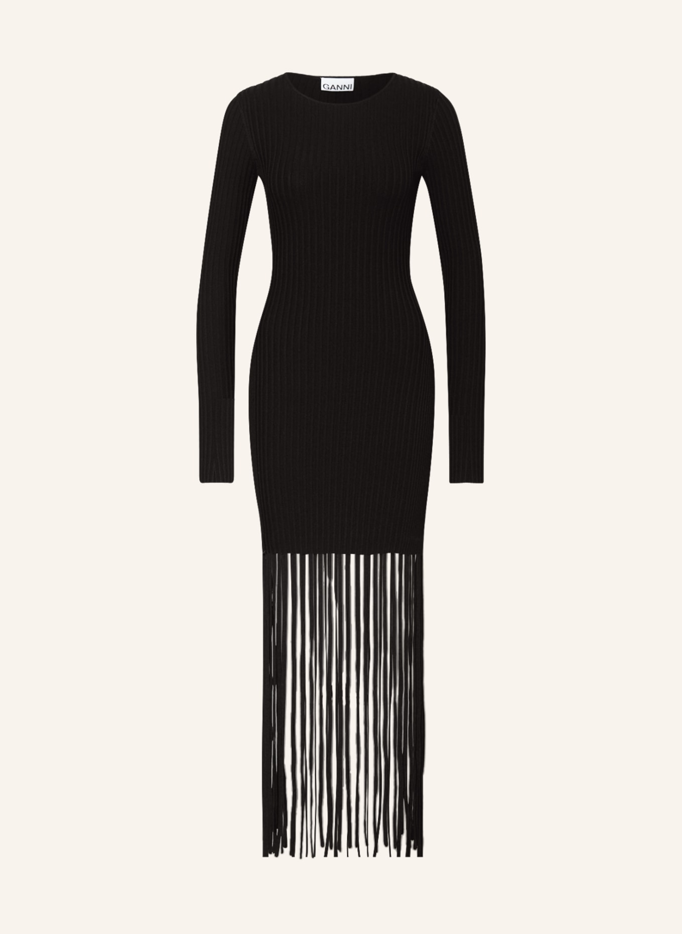 GANNI Knit dress with fringes, Color: BLACK (Image 1)