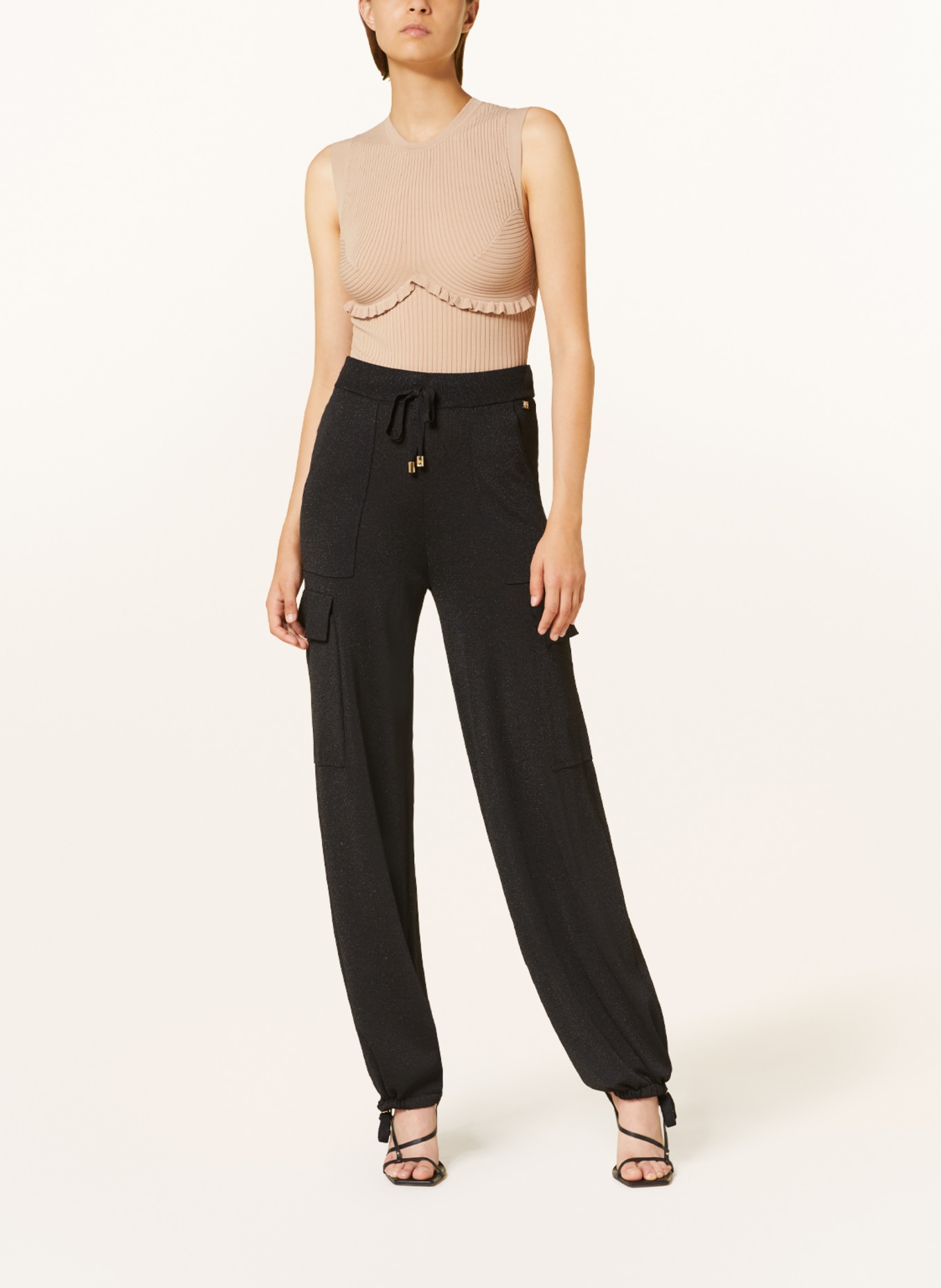 PINKO Knit trousers in jogger style with glitter thread, Color: BLACK (Image 2)