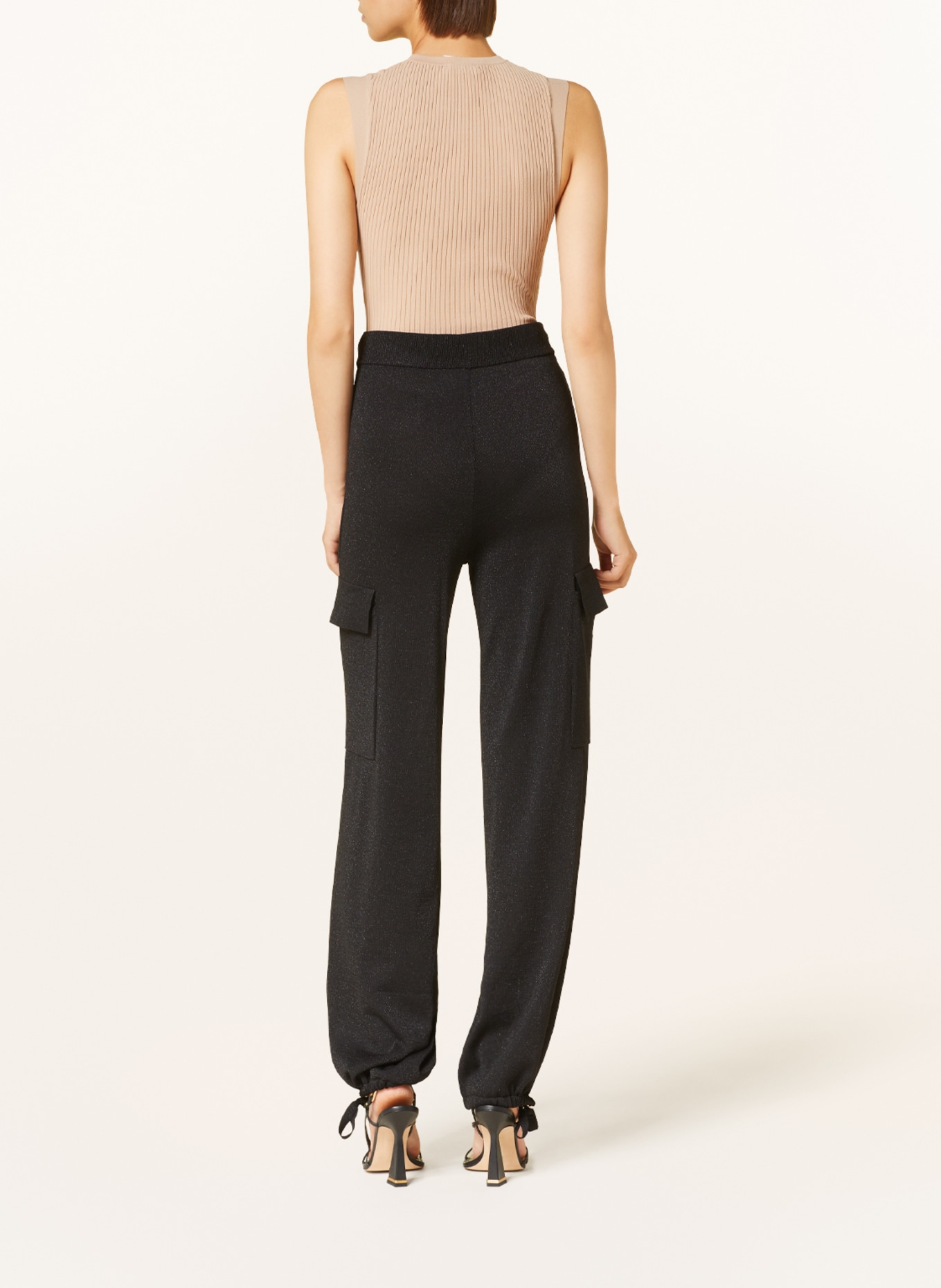 PINKO Knit trousers in jogger style with glitter thread, Color: BLACK (Image 3)