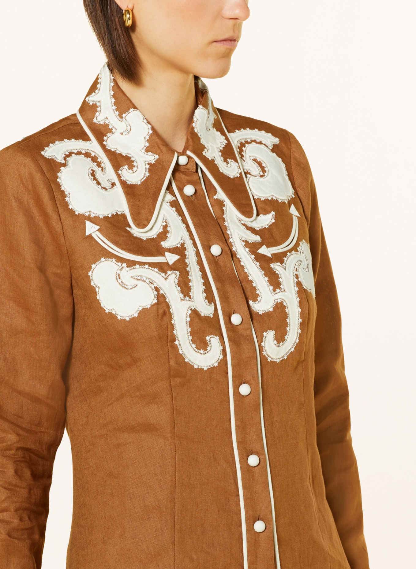 ALÉMAIS Shirt blouse RUBY made of linen, Color: COGNAC/ ECRU (Image 4)