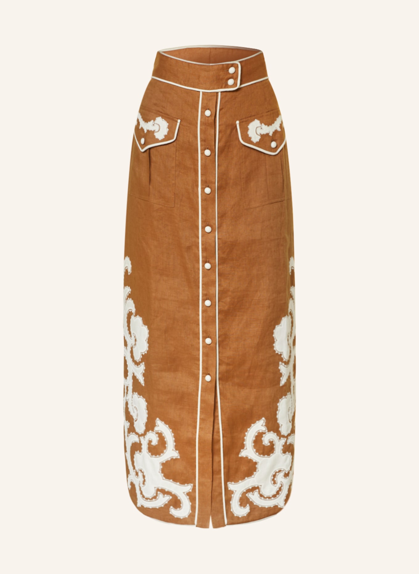 ALÉMAIS Linen skirt, Color: COGNAC/ ECRU (Image 1)