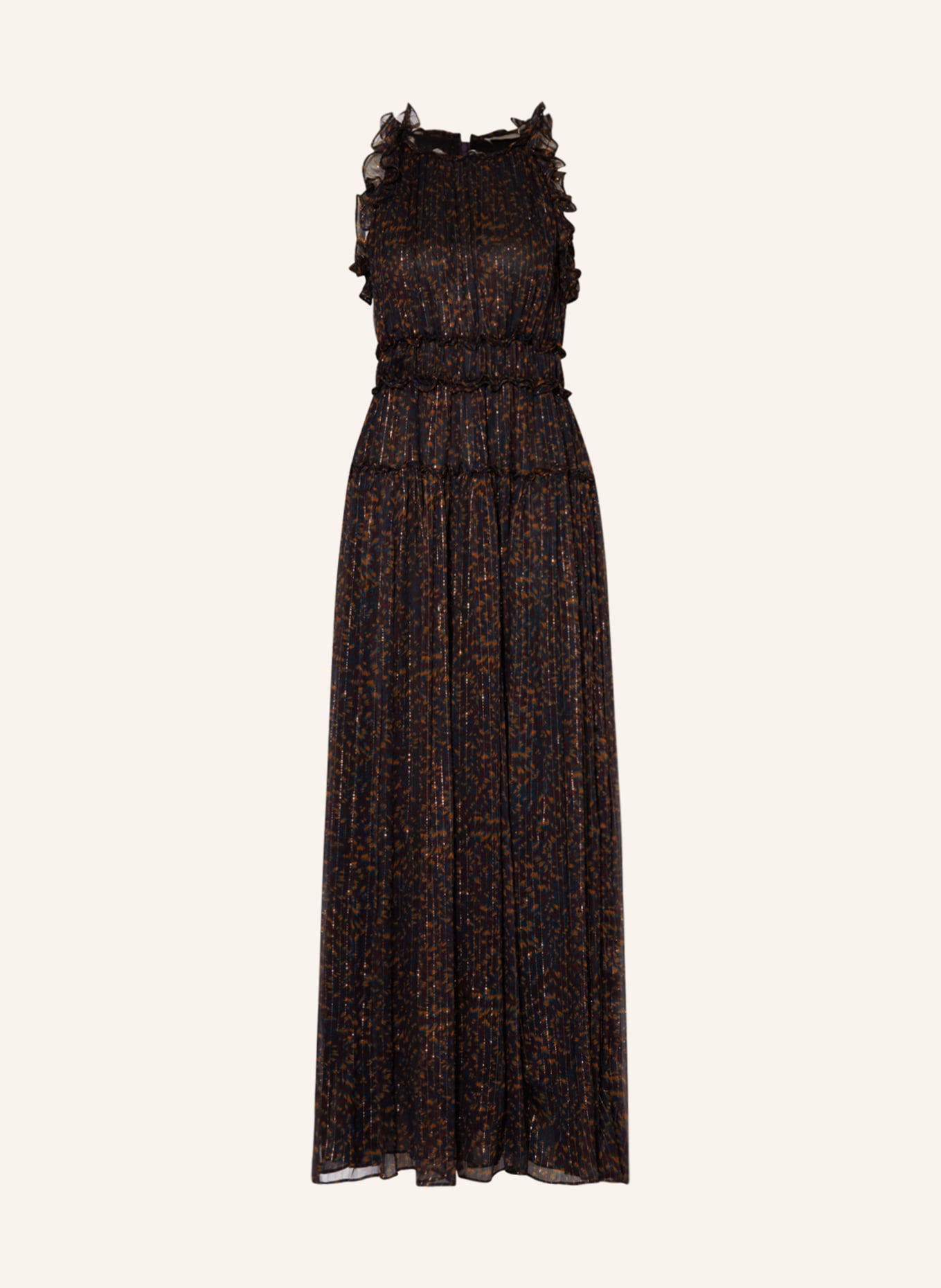 ULLA JOHNSON Sukienka LIRRA z błyszczącą przędzą i falbankami, Kolor: CZARNY/ GRANATOWY/ CIEMNOPOMARAŃCZOWY (Obrazek 1)